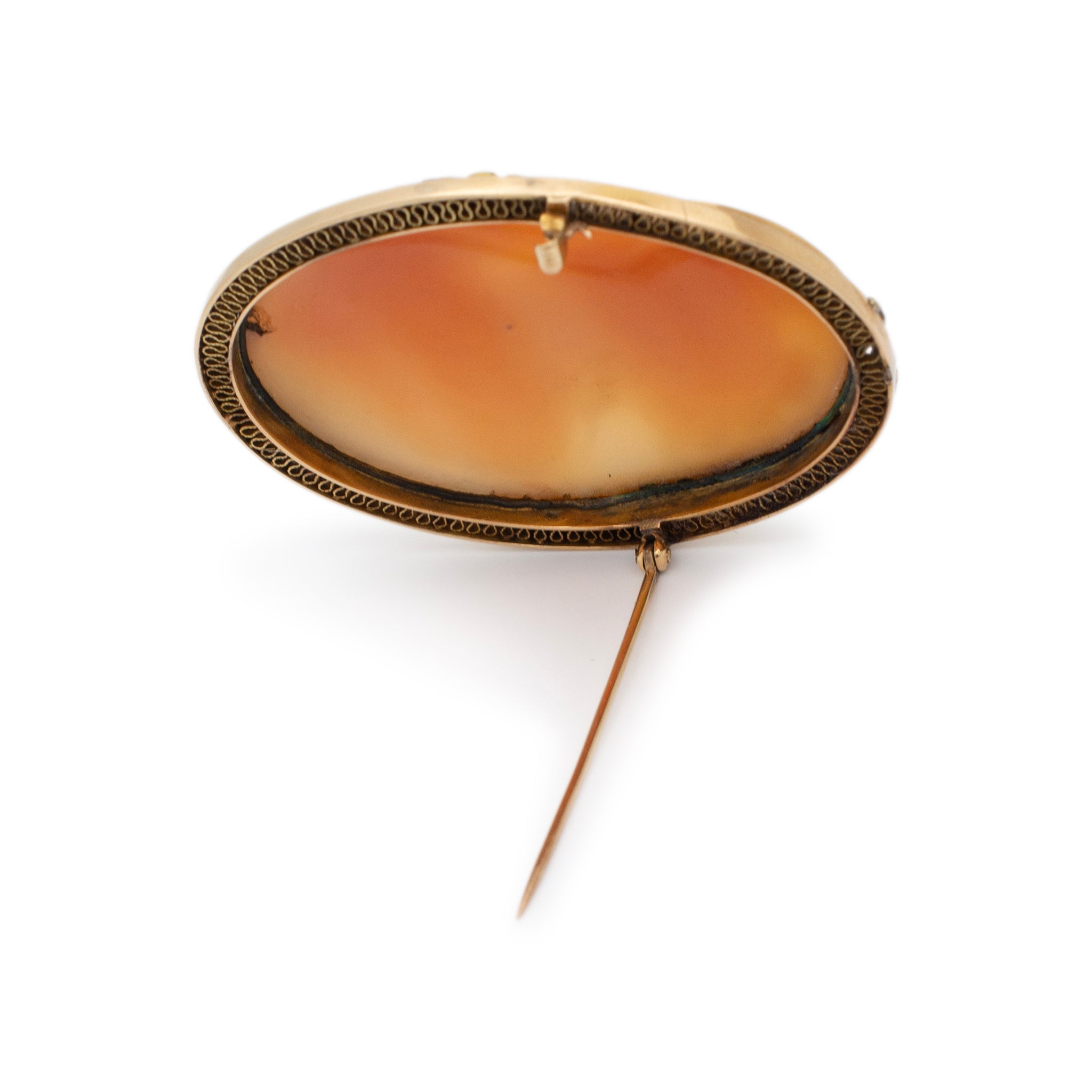 Victorian Handmade 14K Yellow Gold Large Oval Woman Portrait Cameo Brooch