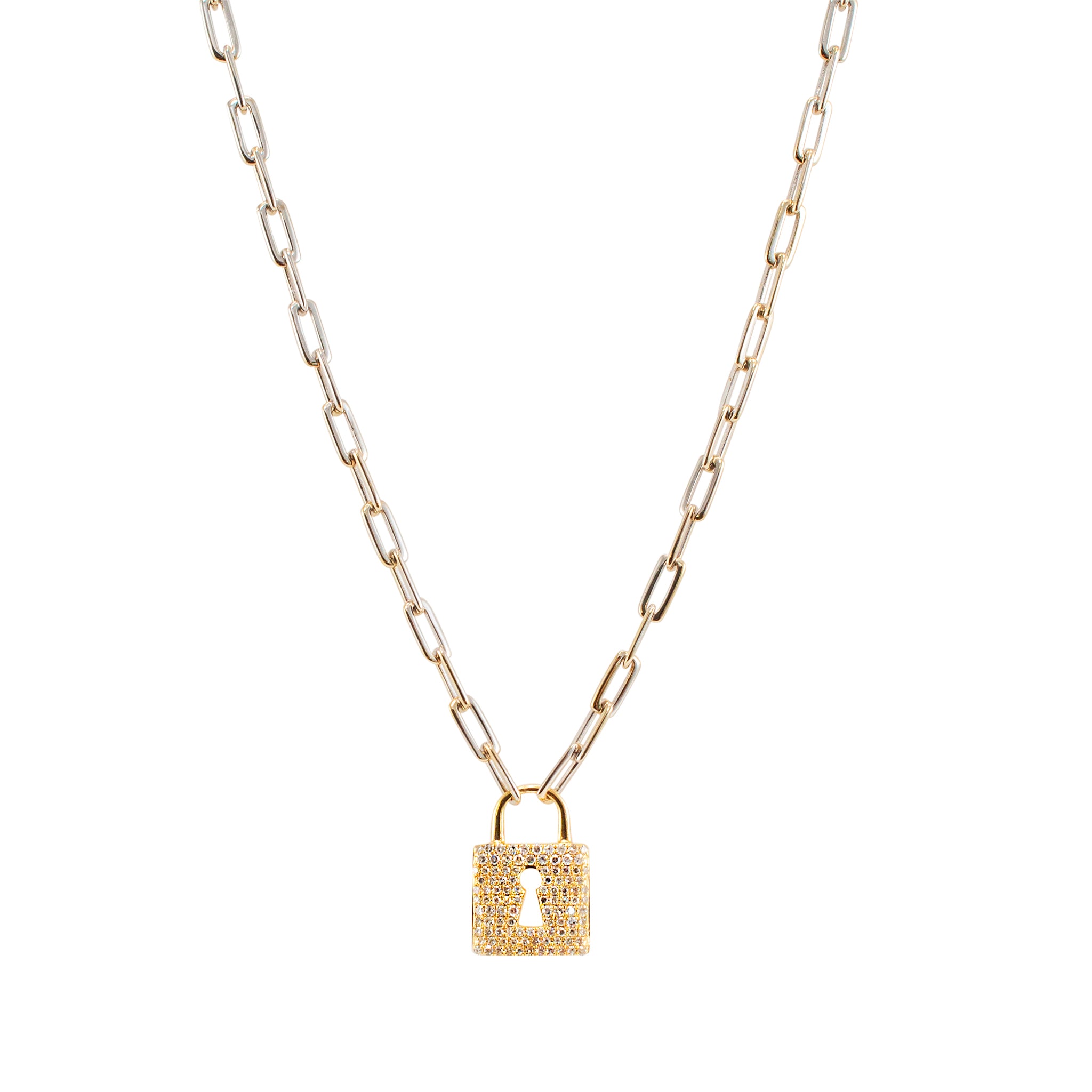 Ladies 14K White & Yellow Gold Pave Diamond Locket Pendant Necklace