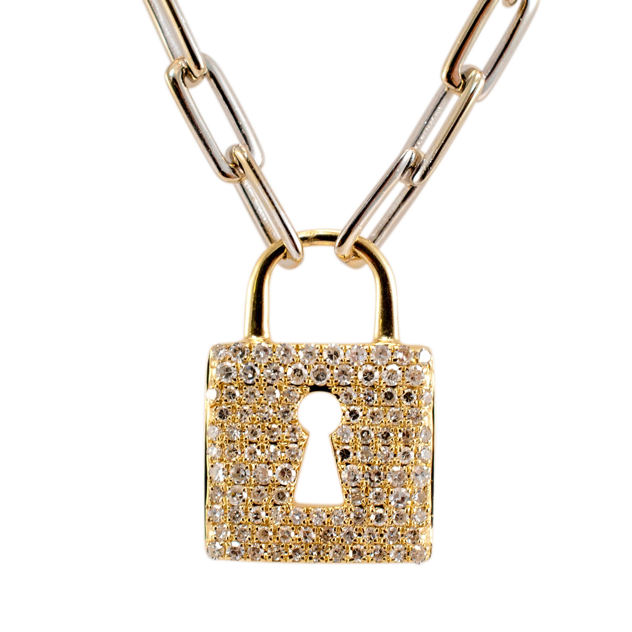 Ladies 14K White & Yellow Gold Pave Diamond Locket Pendant Necklace