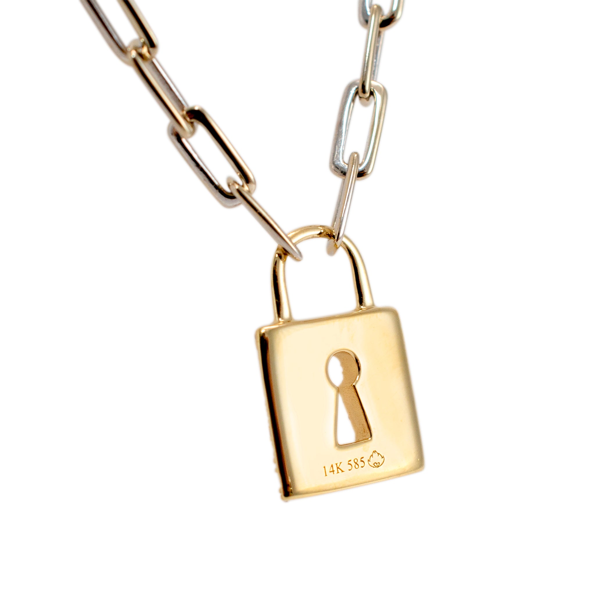 Ladies 14K White & Yellow Gold Pave Diamond Locket Pendant Necklace