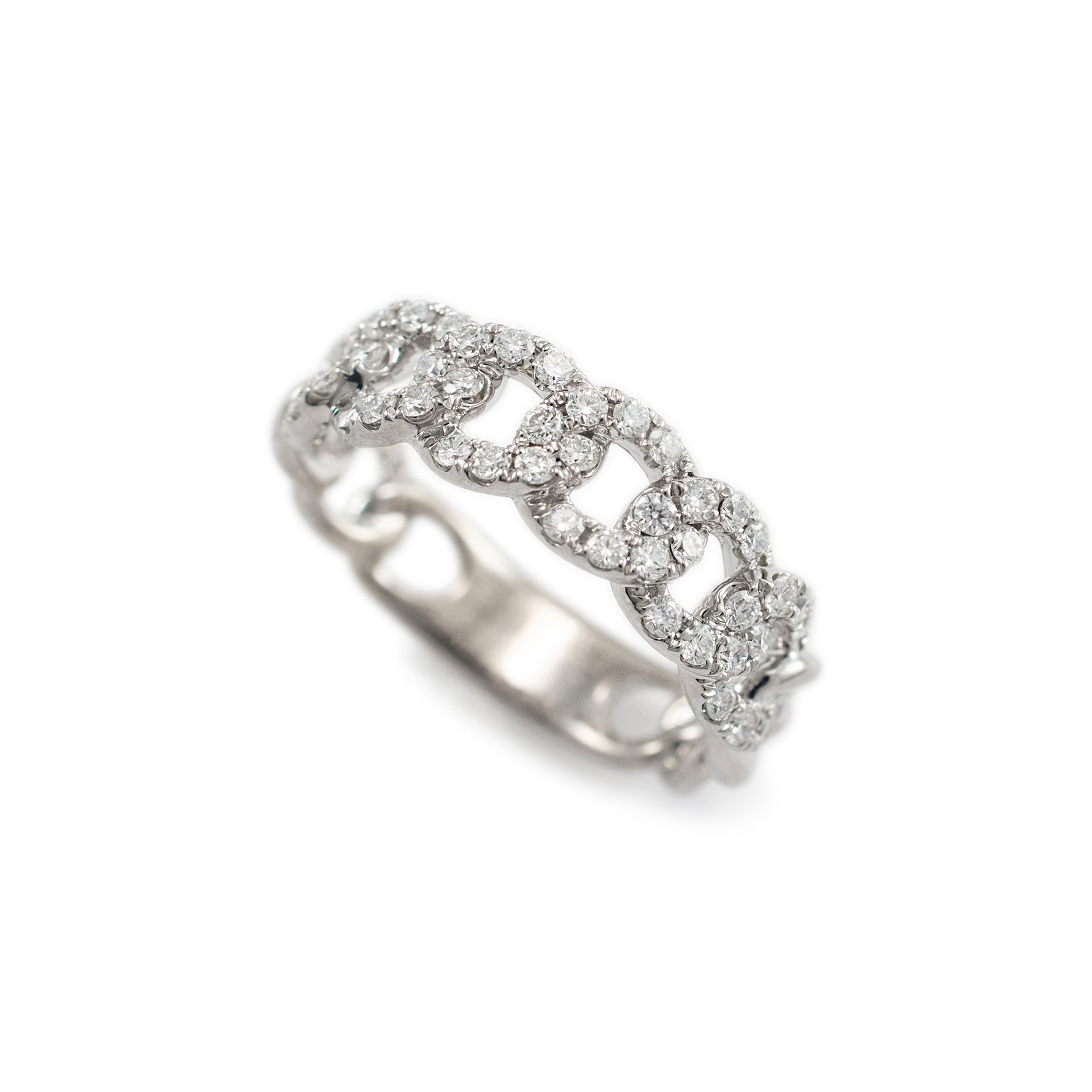 18K White Gold Cuban Link Diamond Band Ring