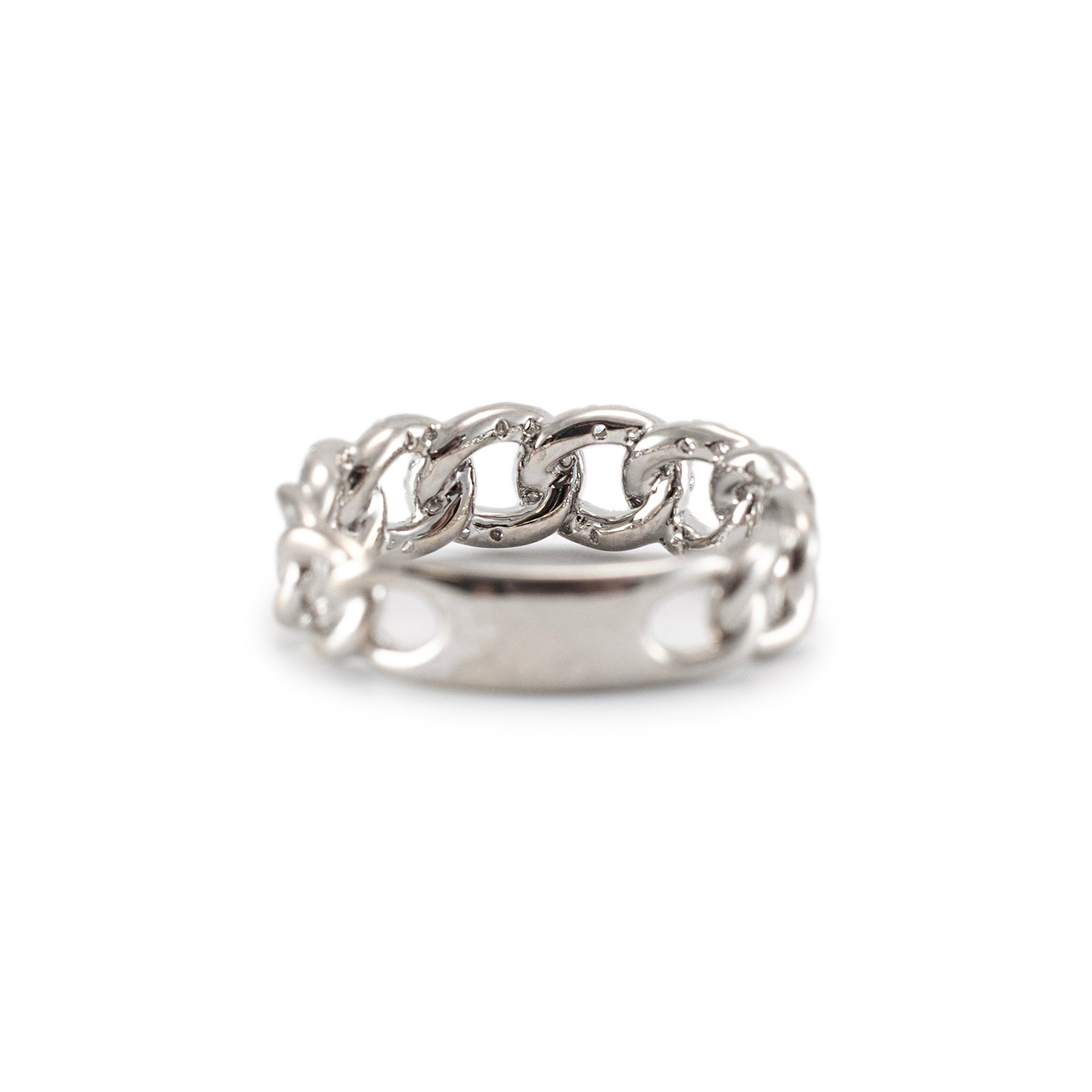 18K White Gold Cuban Link Diamond Band Ring
