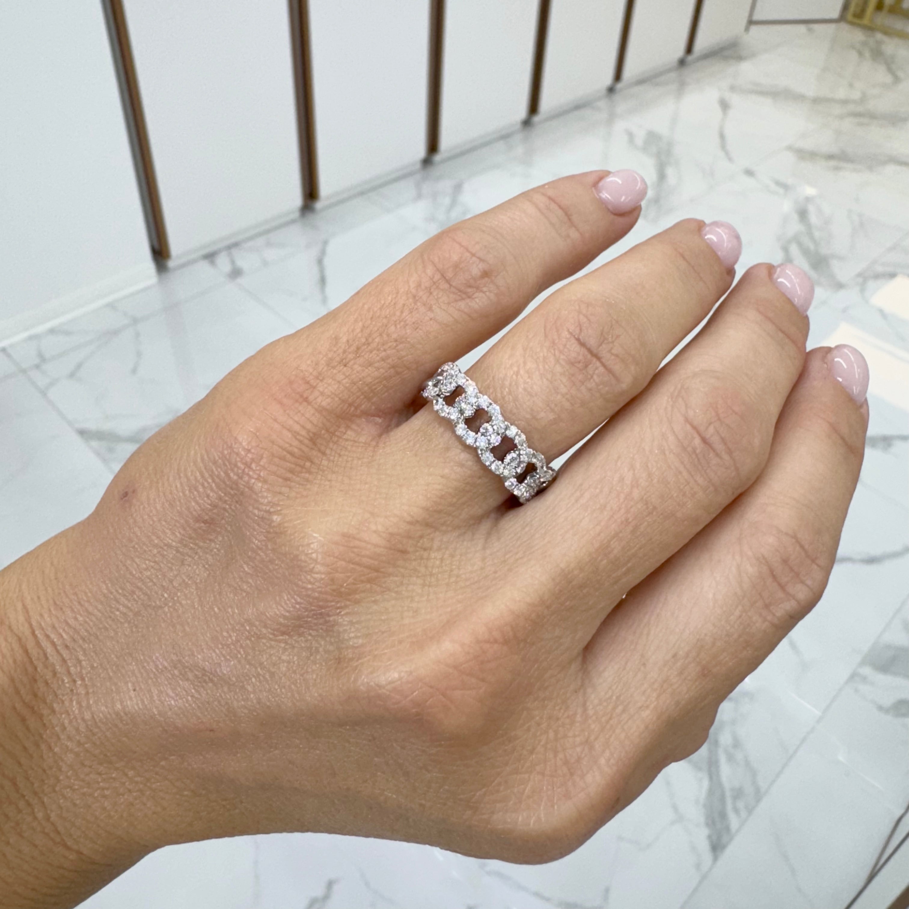 18K White Gold Cuban Link Diamond Band Ring