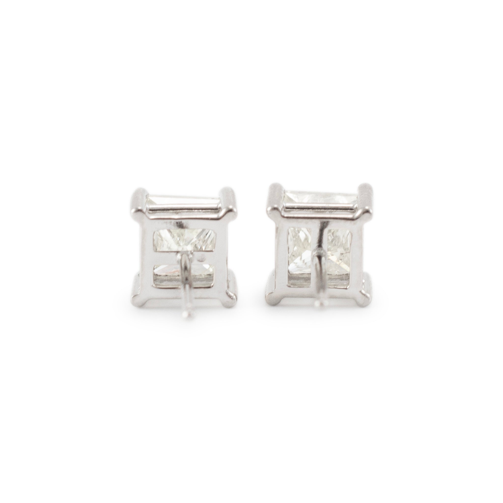 14K White Gold 2.20ct Princess Cut Diamond Push Back Stud Earrings