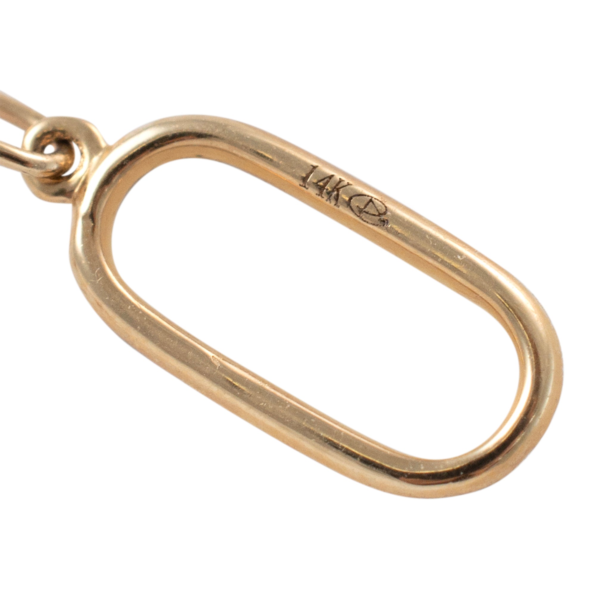 Ladies 14K Yellow Gold Oval Link Paper Clip Pave Diamond Dangle Earrings