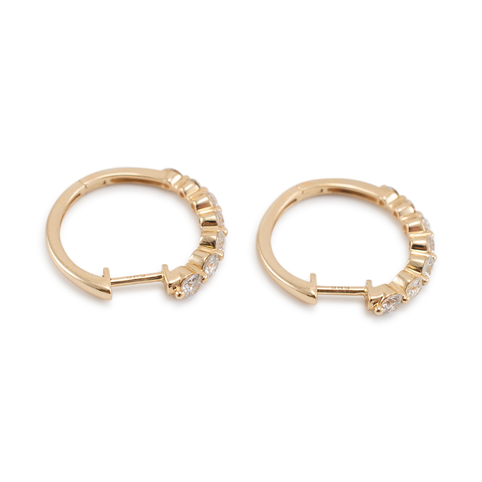 Ladies 14K Yellow Gold Half Eternity Graduated Diamond Mini Hoop Earrings
