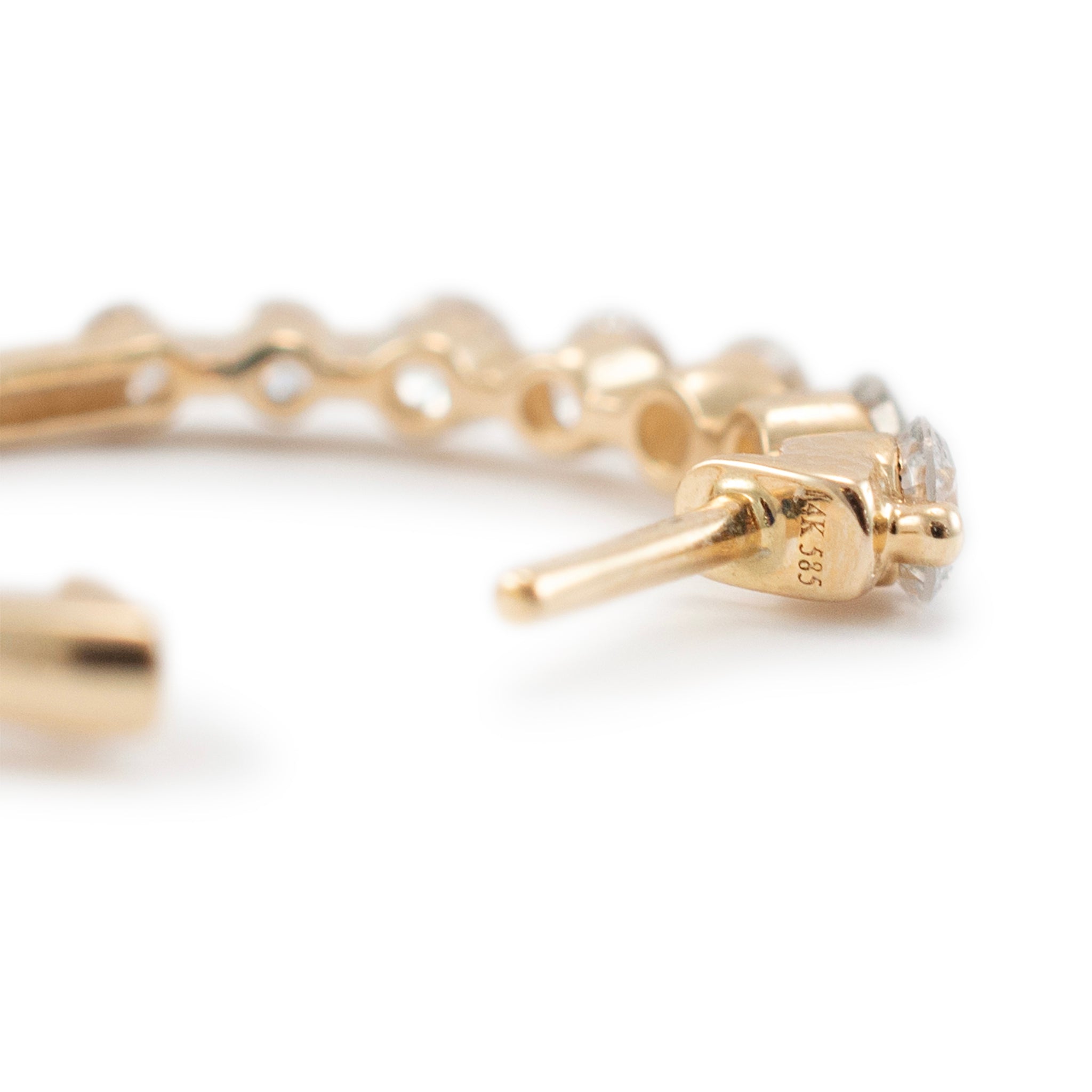 Ladies 14K Yellow Gold Half Eternity Graduated Diamond Mini Hoop Earrings