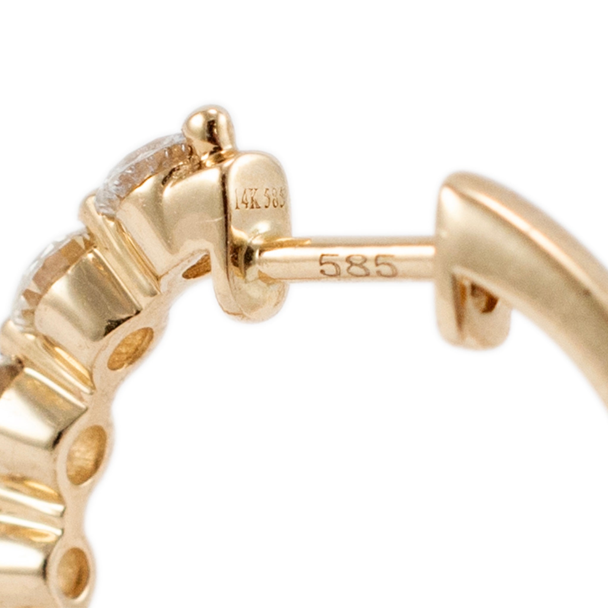 Ladies 14K Yellow Gold Half Eternity Graduated Diamond Mini Hoop Earrings