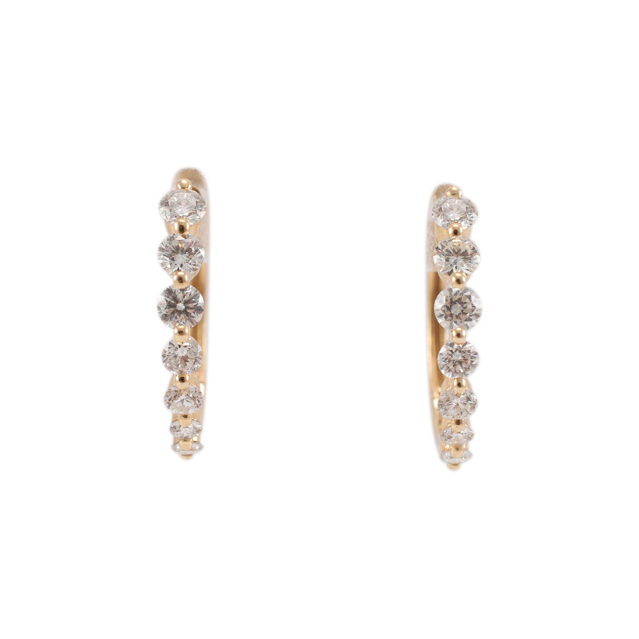 Ladies 14K Yellow Gold Half Eternity Graduated Diamond Mini Hoop Earrings