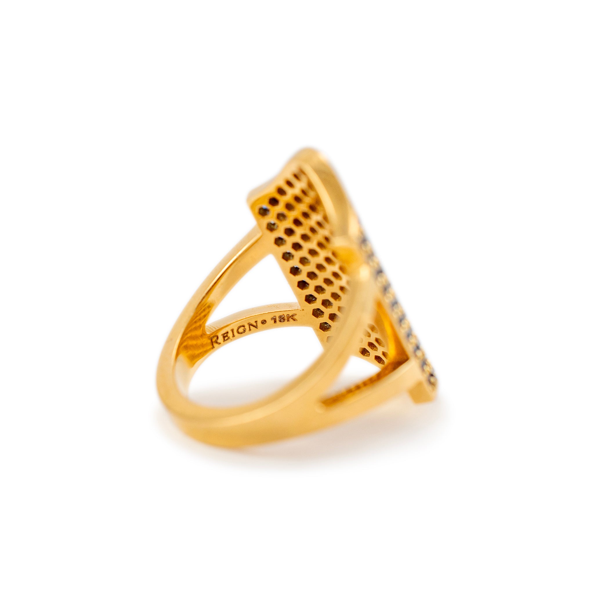 Reign 18K Yellow Gold Blue Sapphires Shield Cocktail Ring