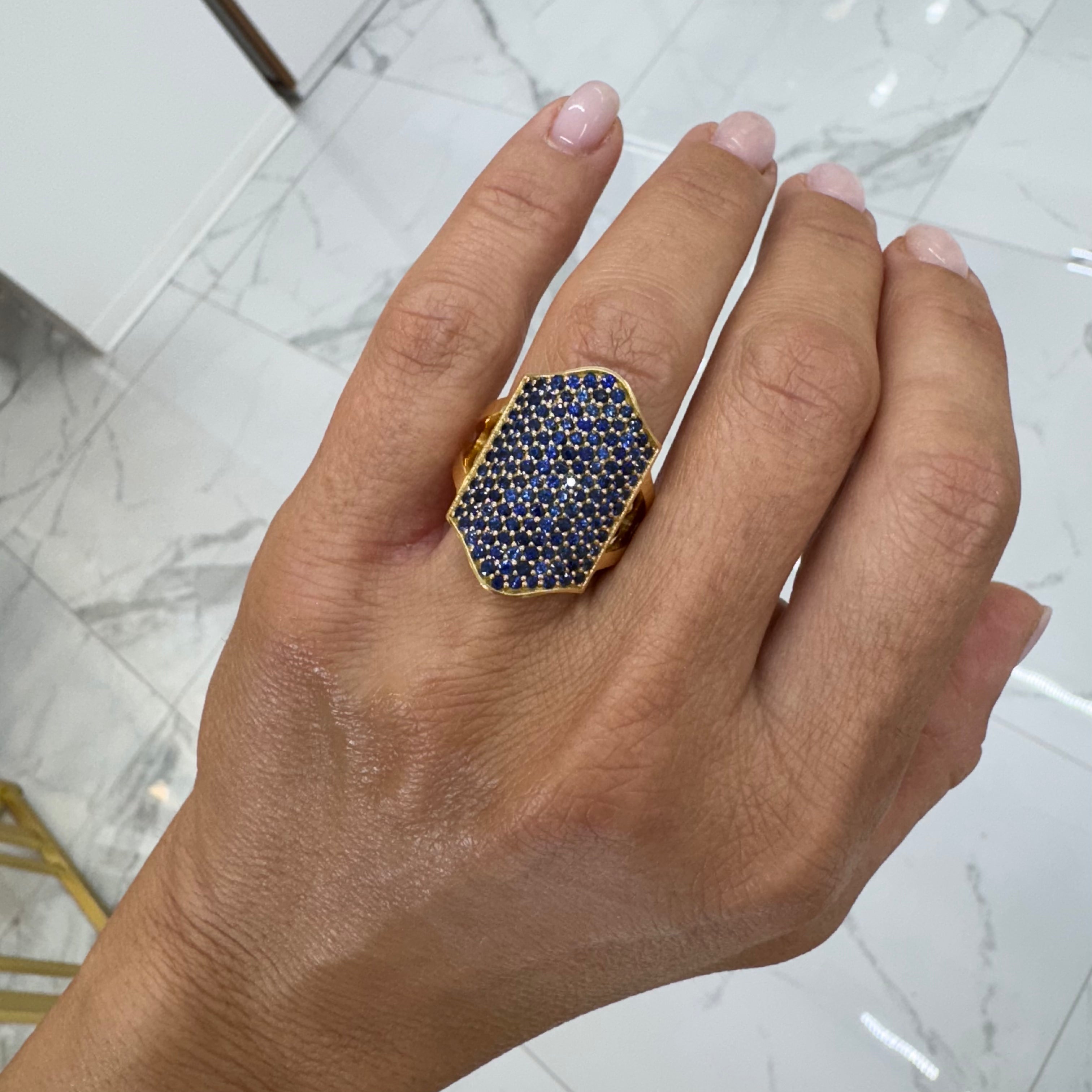 Reign 18K Yellow Gold Blue Sapphires Shield Cocktail Ring