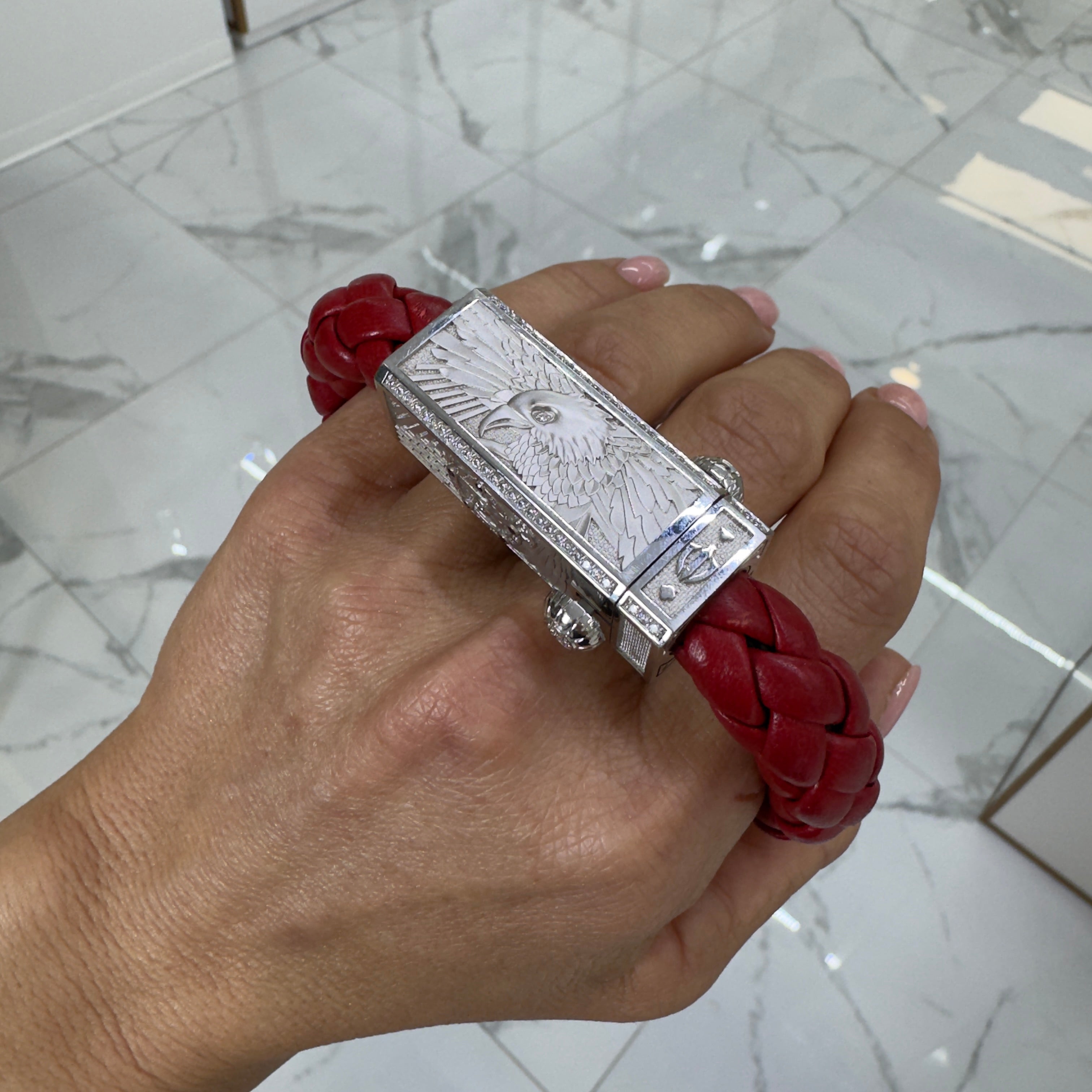 Sword Limited Red Fiat Lux 18K White Gold Titanium Eagle Diamond Bracelet