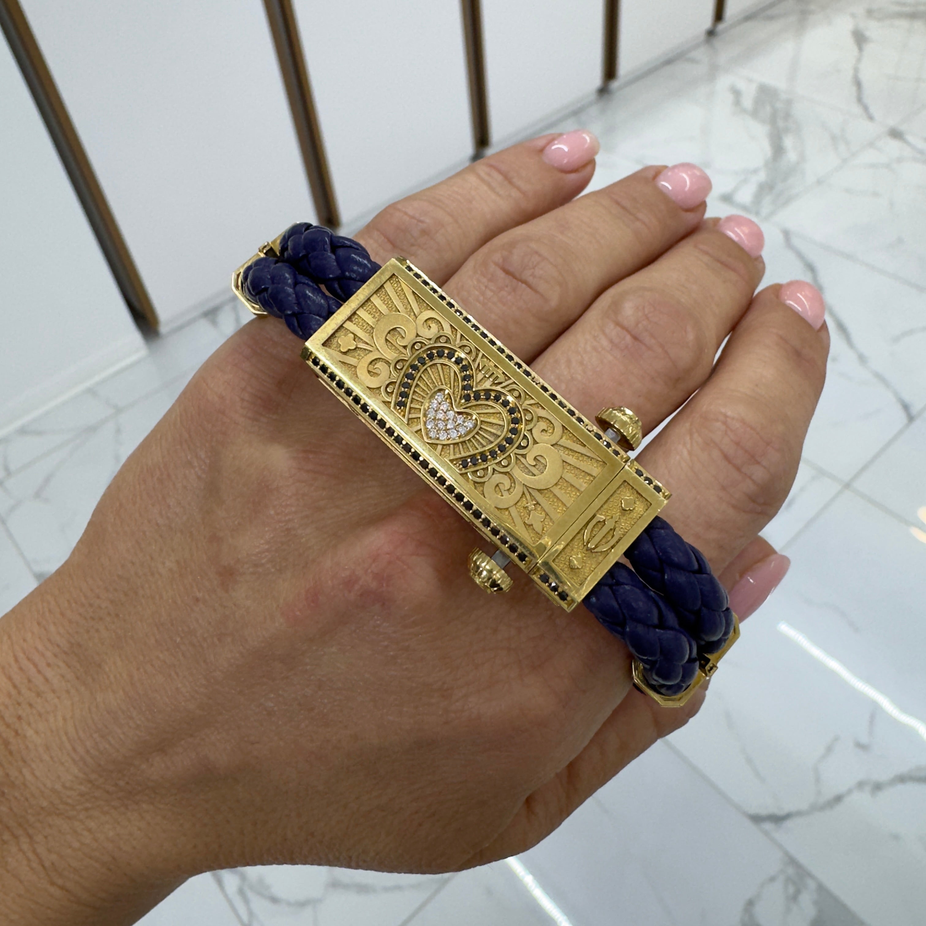 Sword Limited Blue Carpe Diem 18K Yellow Gold Titanium Heart Diamond Bracelet