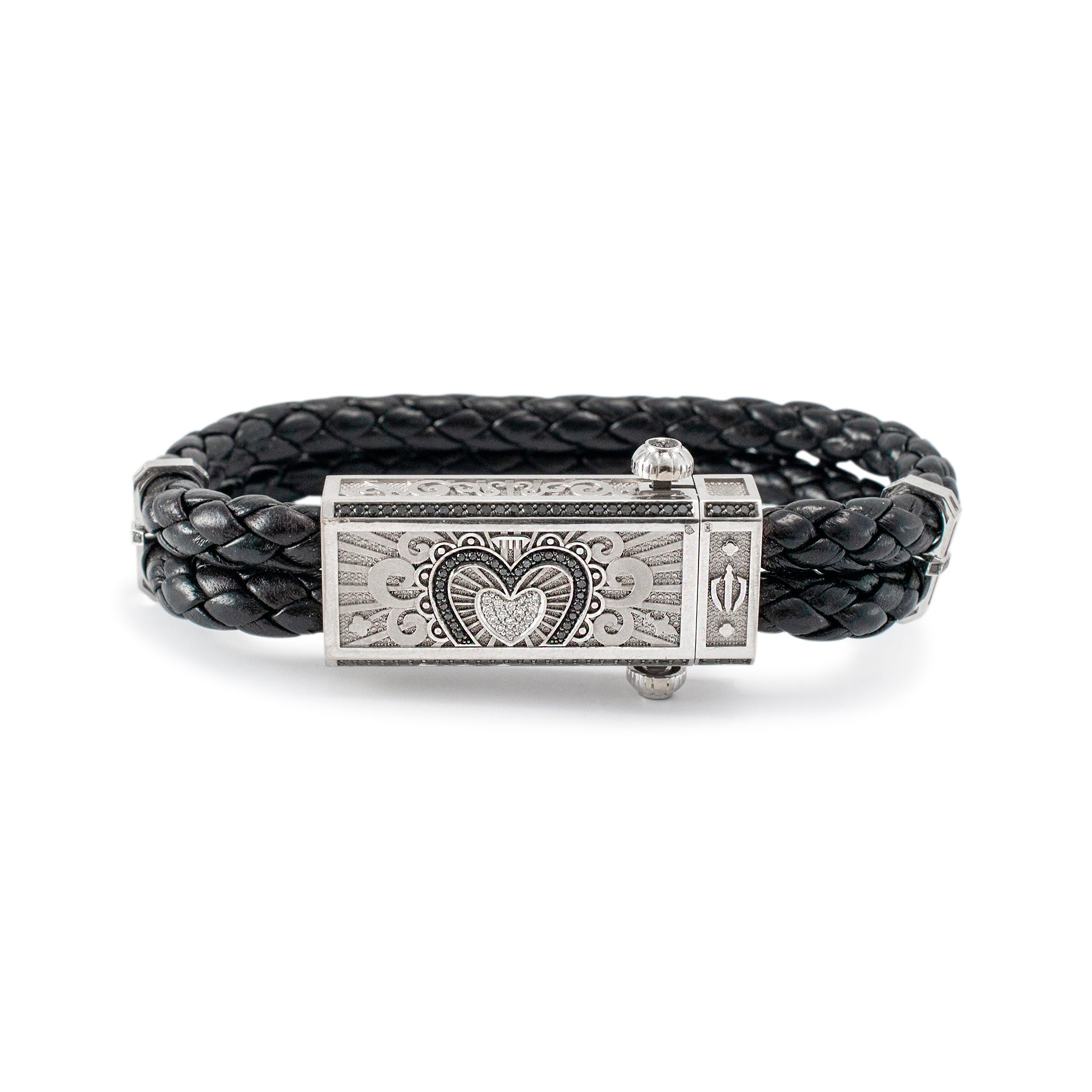 Sword Limited Black Carpe Diem 18K White Gold Titanium Heart Diamond Bracelet