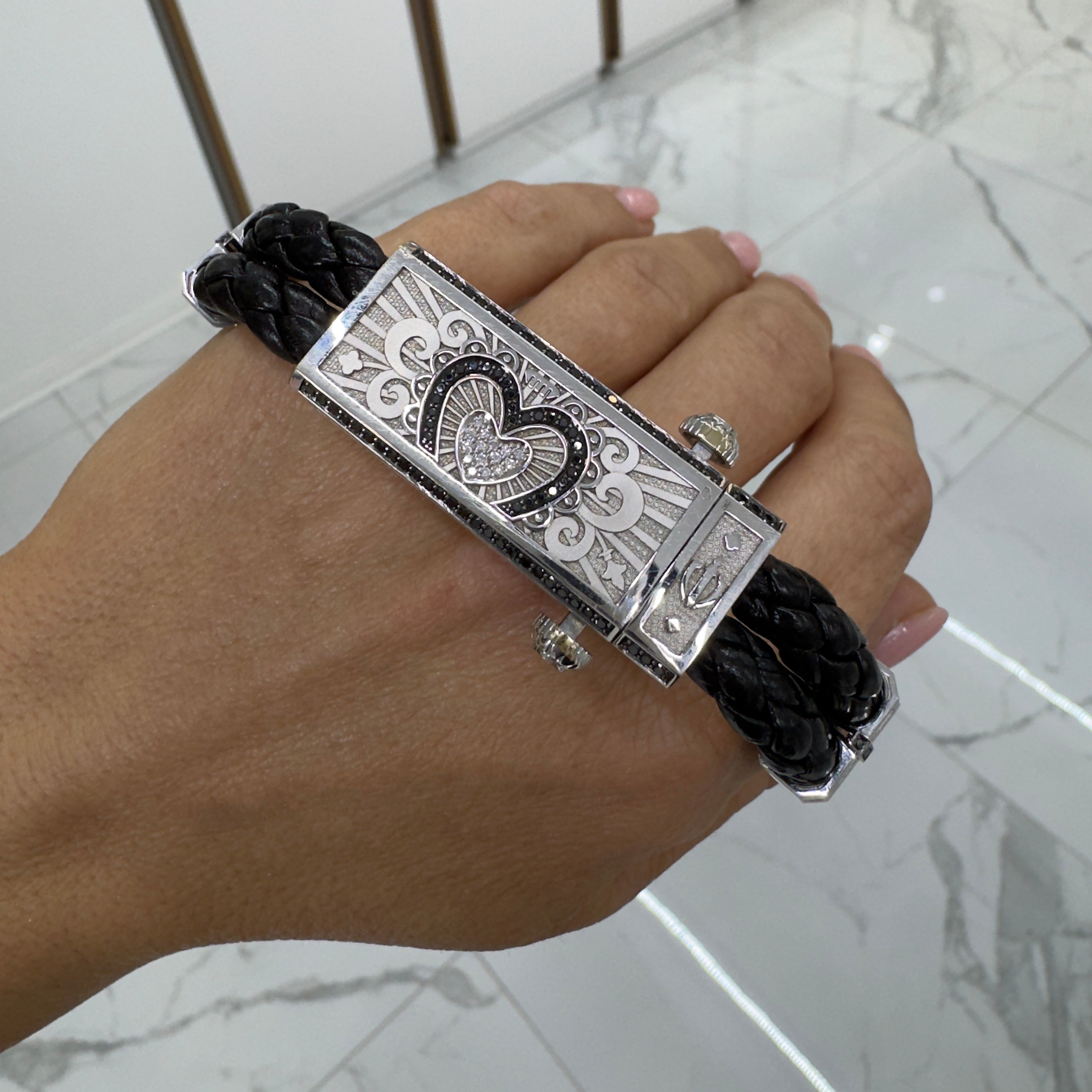 Sword Limited Black Carpe Diem 18K White Gold Titanium Heart Diamond Bracelet