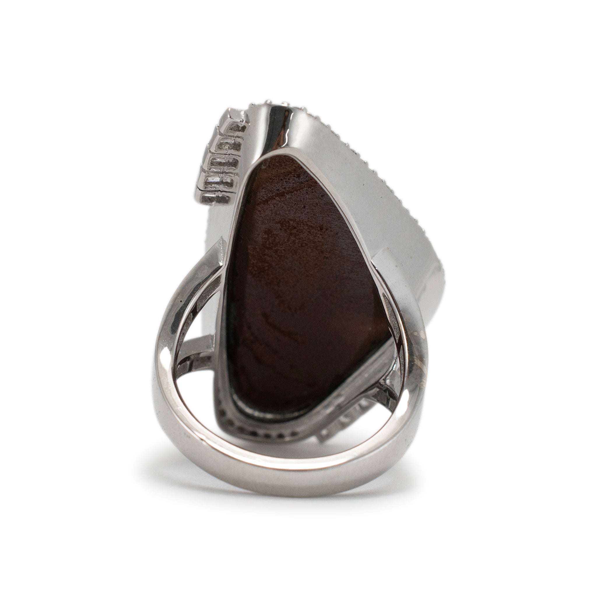 Vintage 18K White Gold Blue Opal Doublet Halo Diamond Cocktail Ring