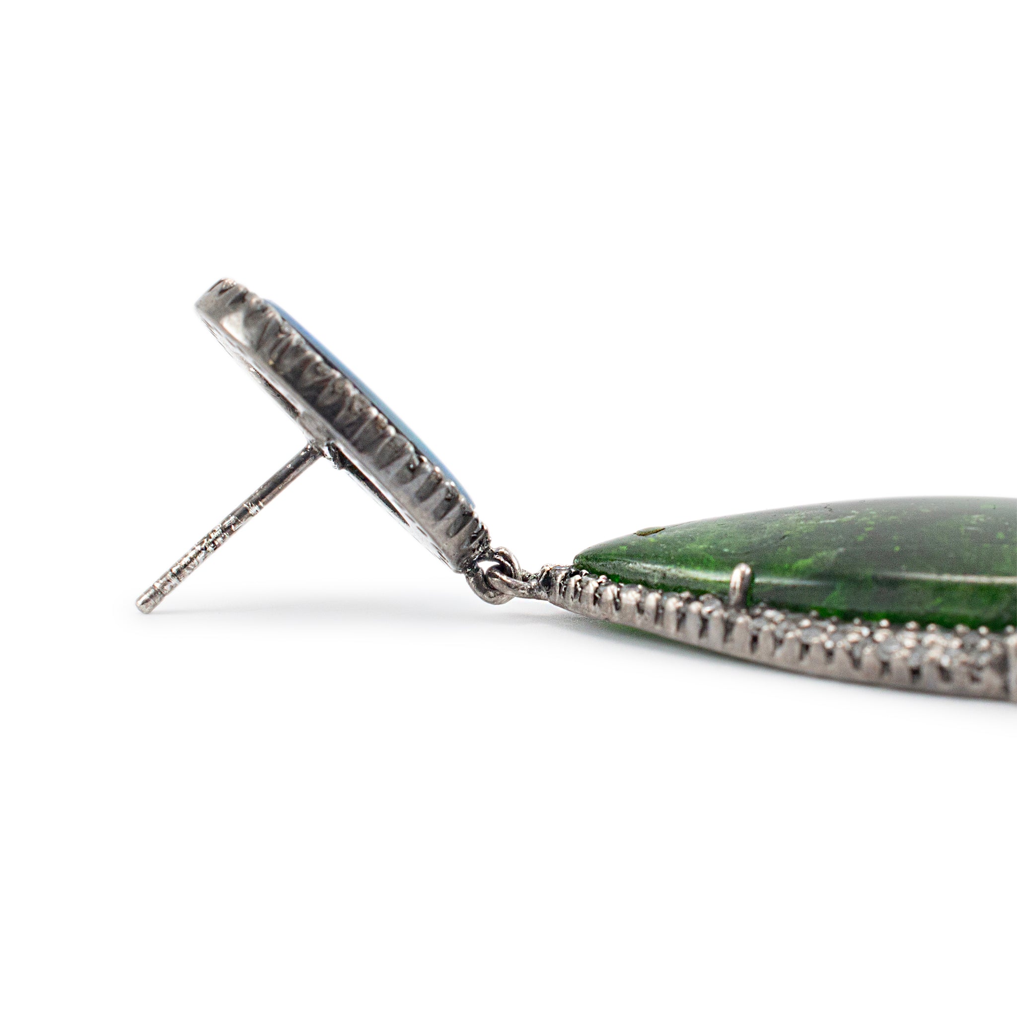 Vintage Silver Tourmaline Opal Multi Color Sapphire & Diamond Drop Earrings