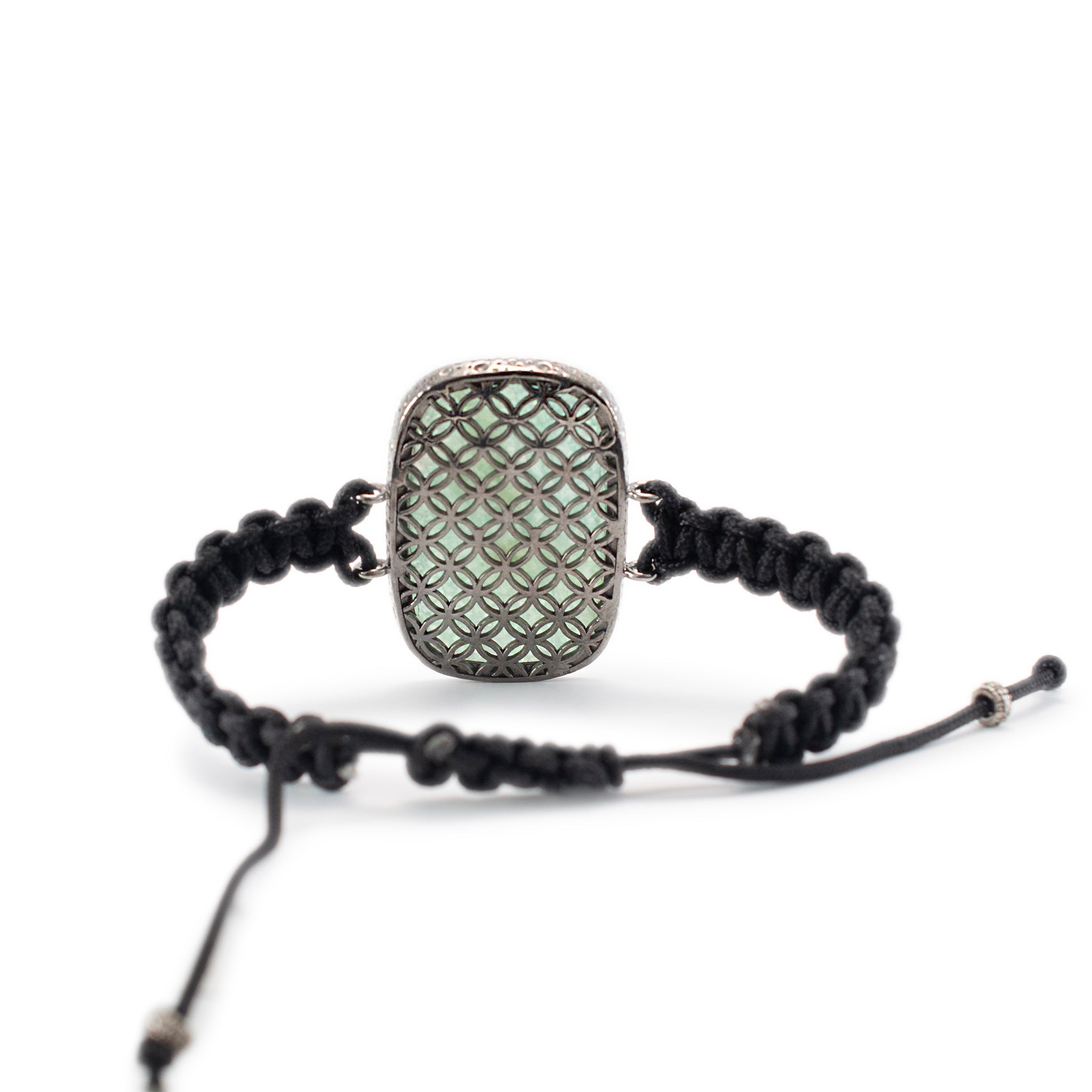 Vintage 925 Sterling Amazonite Halo Diamond Braided Rope Bracelet