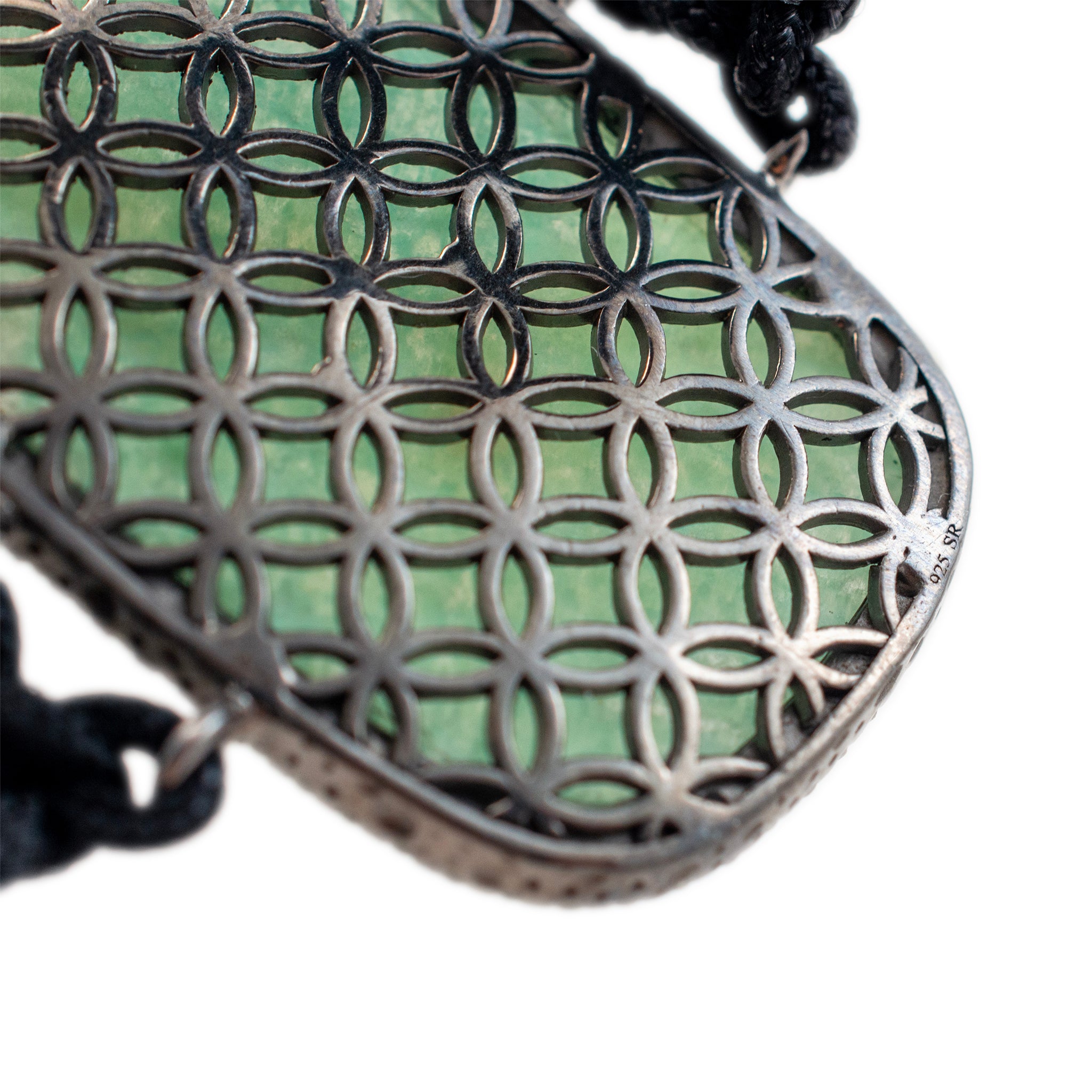 Vintage 925 Sterling Amazonite Halo Diamond Braided Rope Bracelet