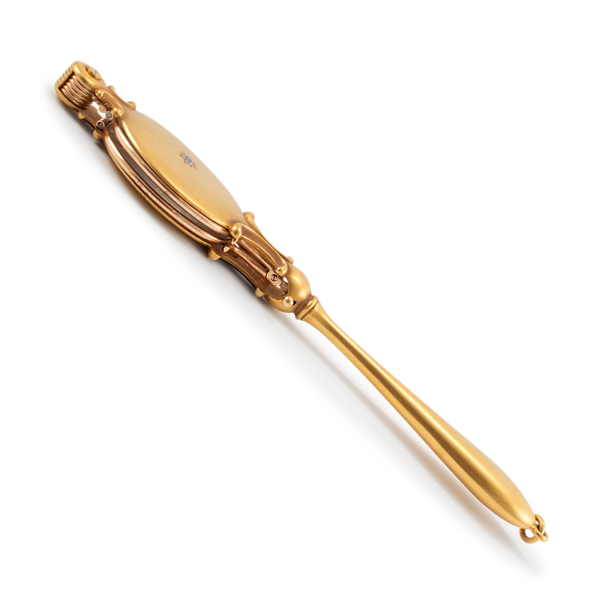 Antique 14K Yellow Gold Old European Cut Diamond Opera Lorgnette Folding Glasses