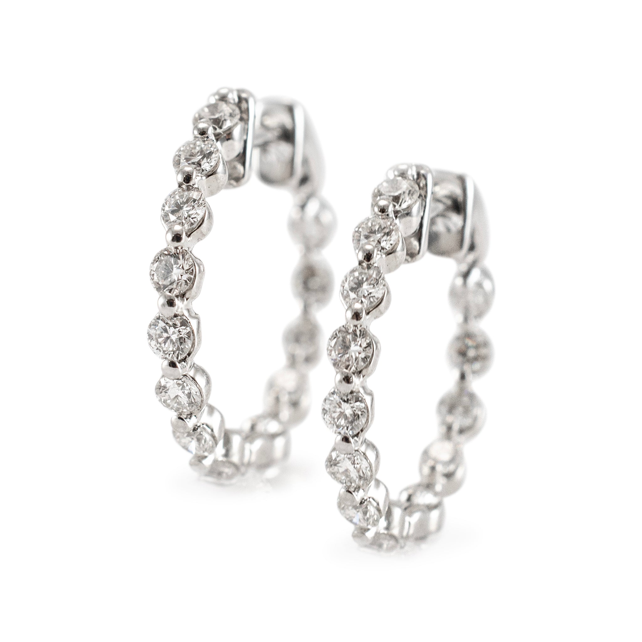 Ladies 14K White Gold Inside Out Diamond Hoop Earrings