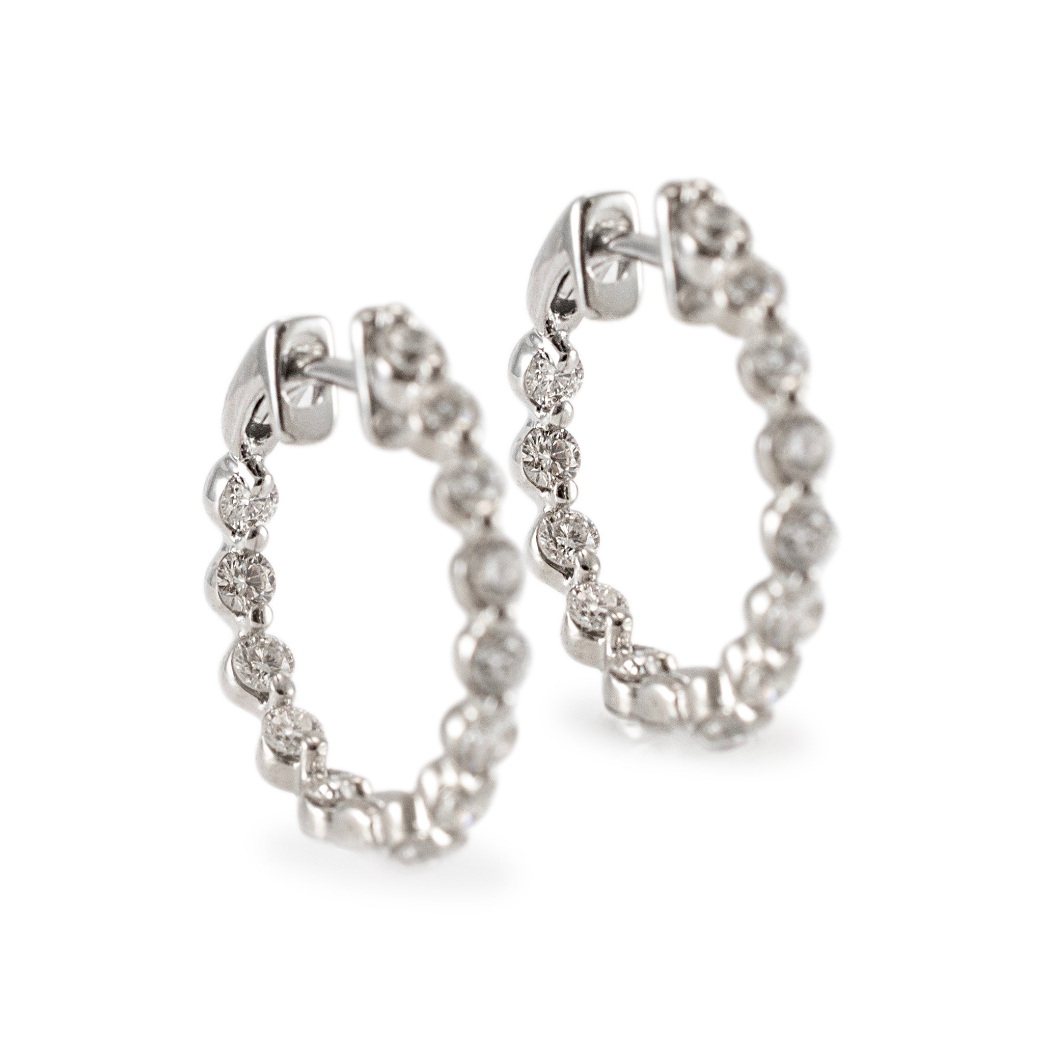 Ladies 14K White Gold Inside Out Diamond Hoop Earrings