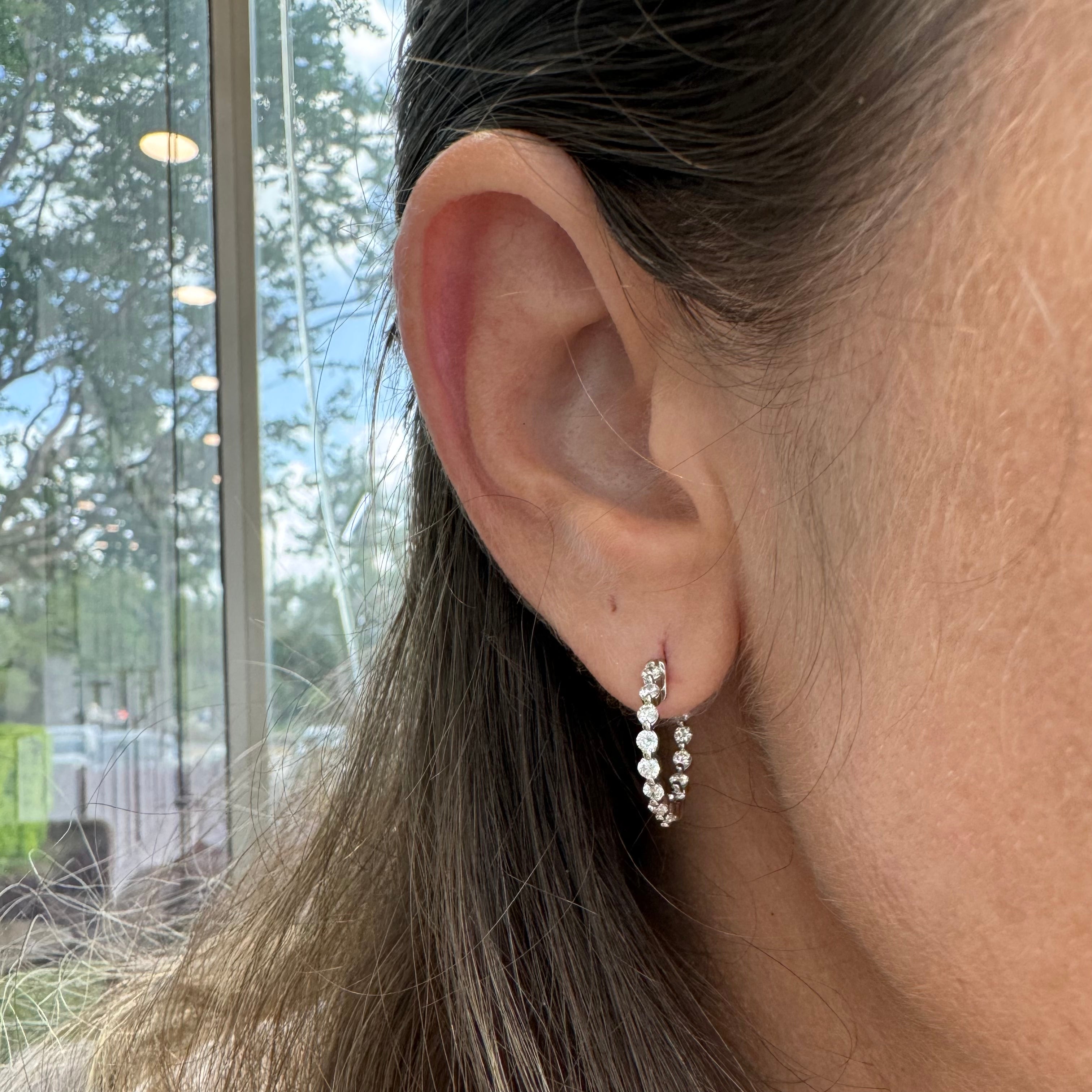 Ladies 14K White Gold Inside Out Diamond Hoop Earrings