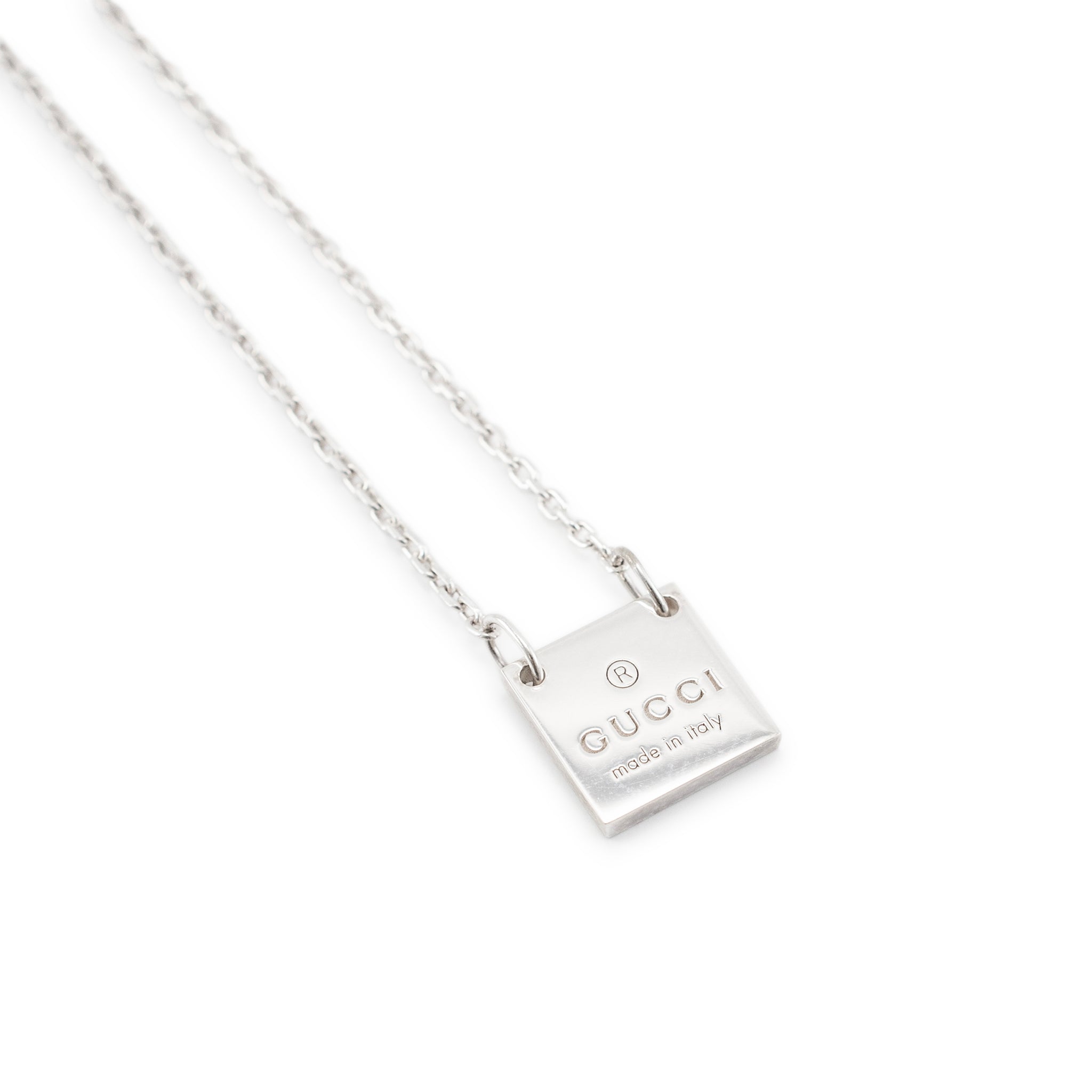 Gucci 925 Sterling Silver Ladies Square Tag Pendant Necklace