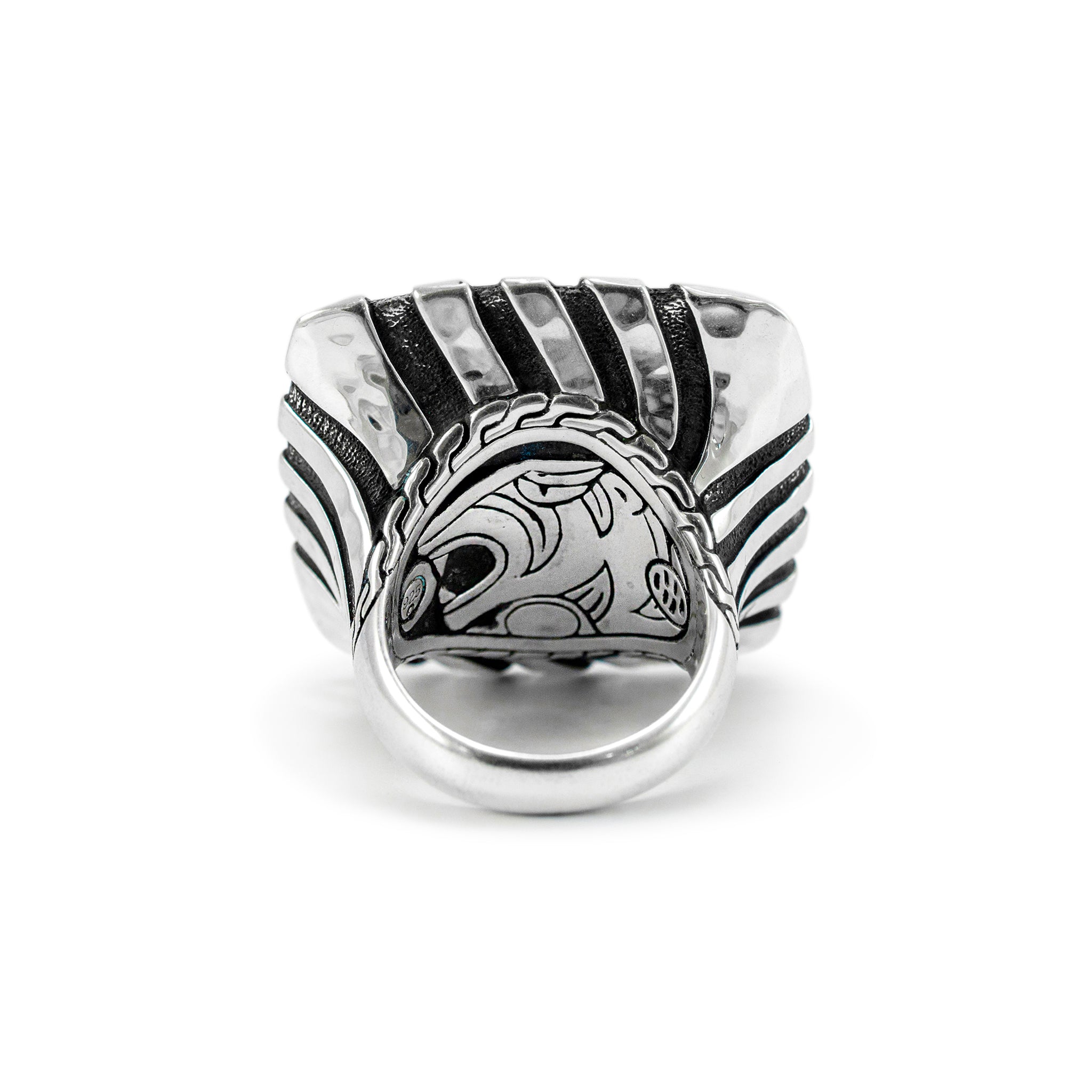 John Hardy 925 Sterling Silver Palu Macan Square Hammered Stripe Cocktail Ring