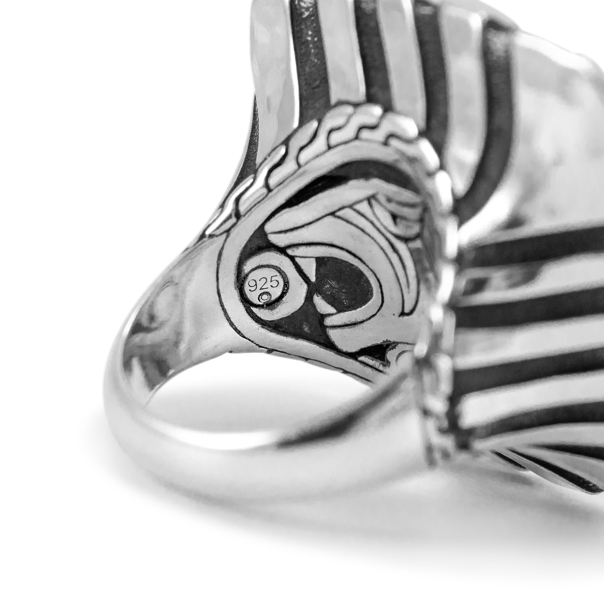 John Hardy 925 Sterling Silver Palu Macan Square Hammered Stripe Cocktail Ring