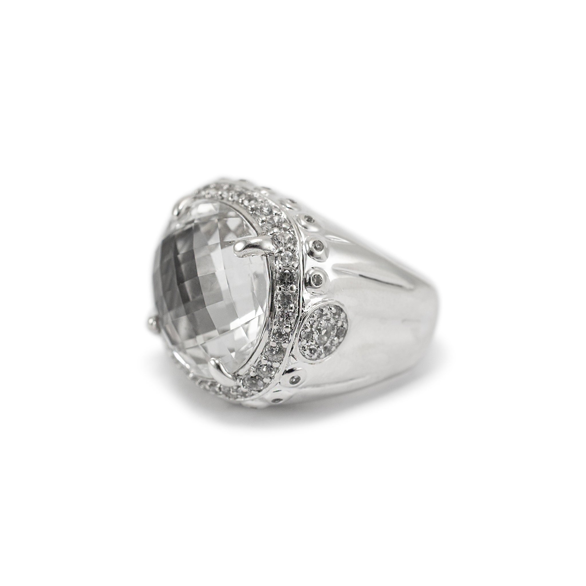 John Hardy 925 Sterling Silver White Topaz Bamboo Batu Dome Cocktail Ring