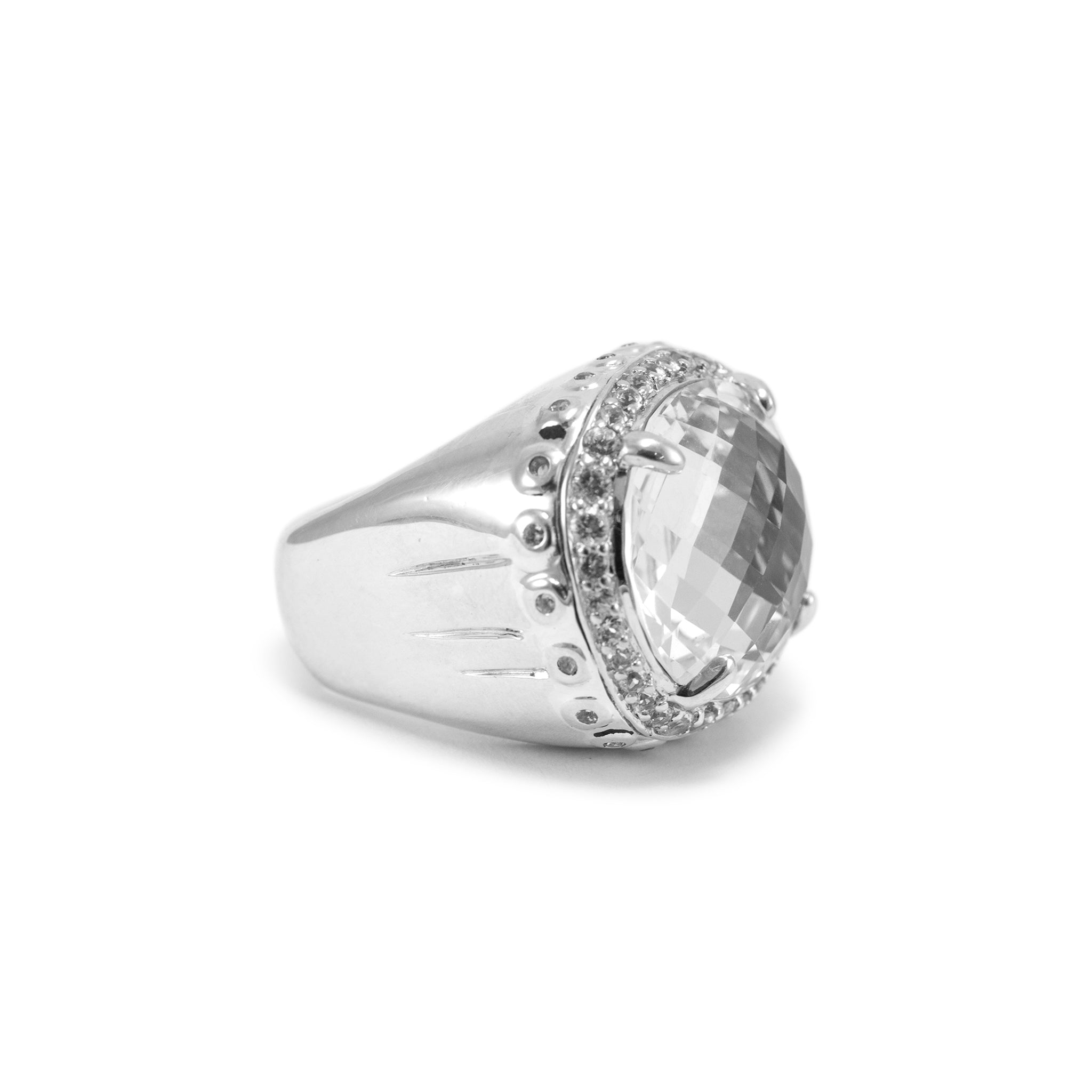 John Hardy 925 Sterling Silver White Topaz Bamboo Batu Dome Cocktail Ring