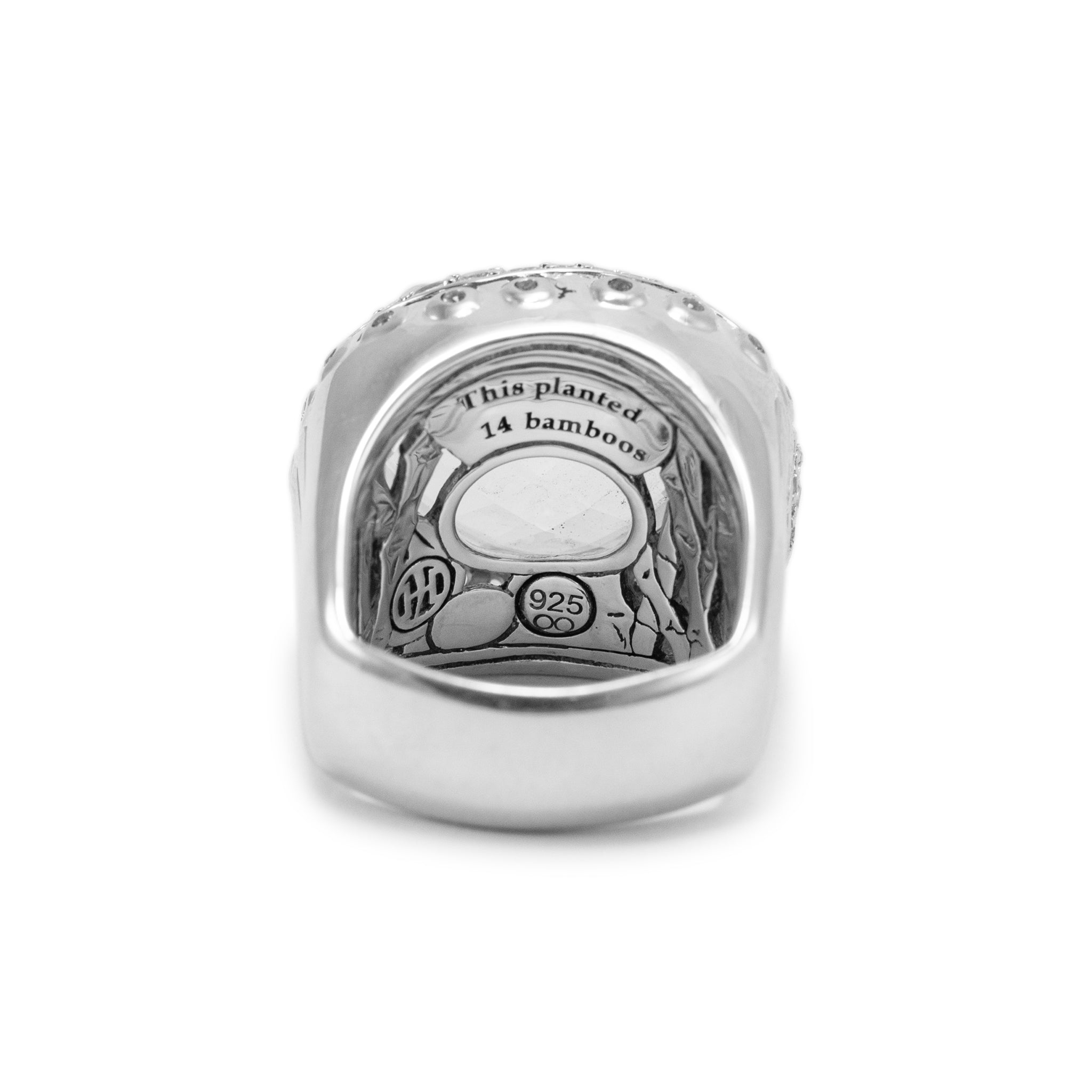 John Hardy 925 Sterling Silver White Topaz Bamboo Batu Dome Cocktail Ring