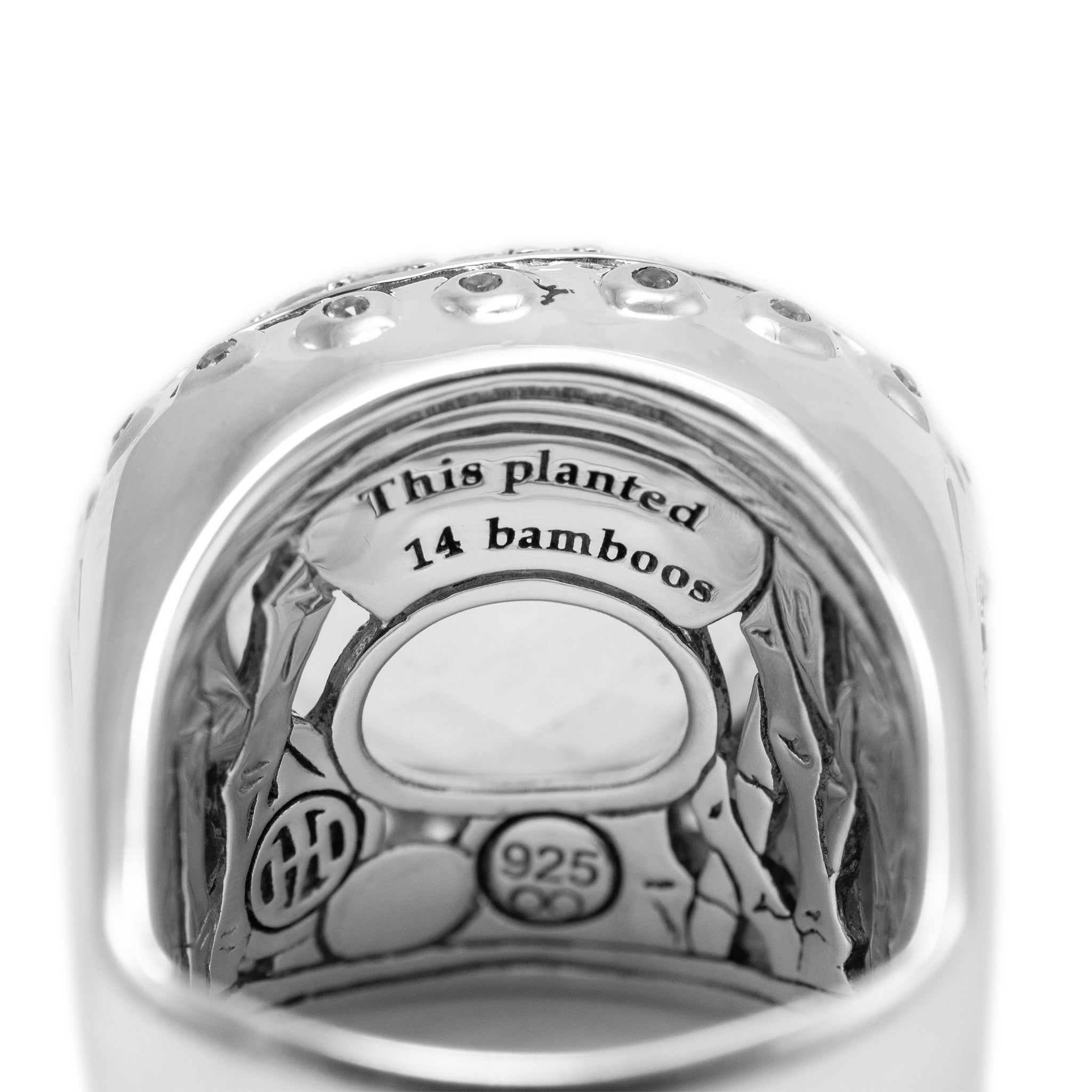 John Hardy 925 Sterling Silver White Topaz Bamboo Batu Dome Cocktail Ring