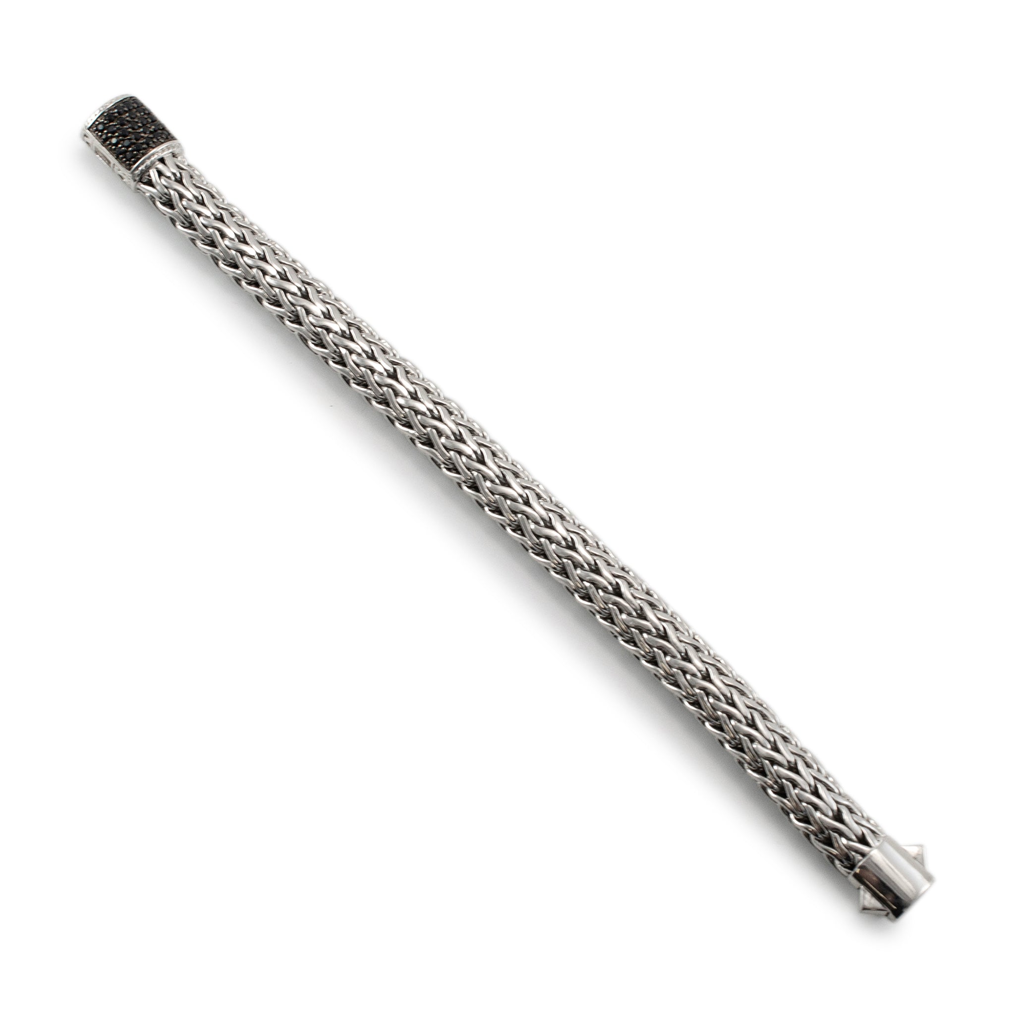 John Hardy 925 Sterling Silver Pave Black Sapphire Icon Link Bracelet 10.5mm