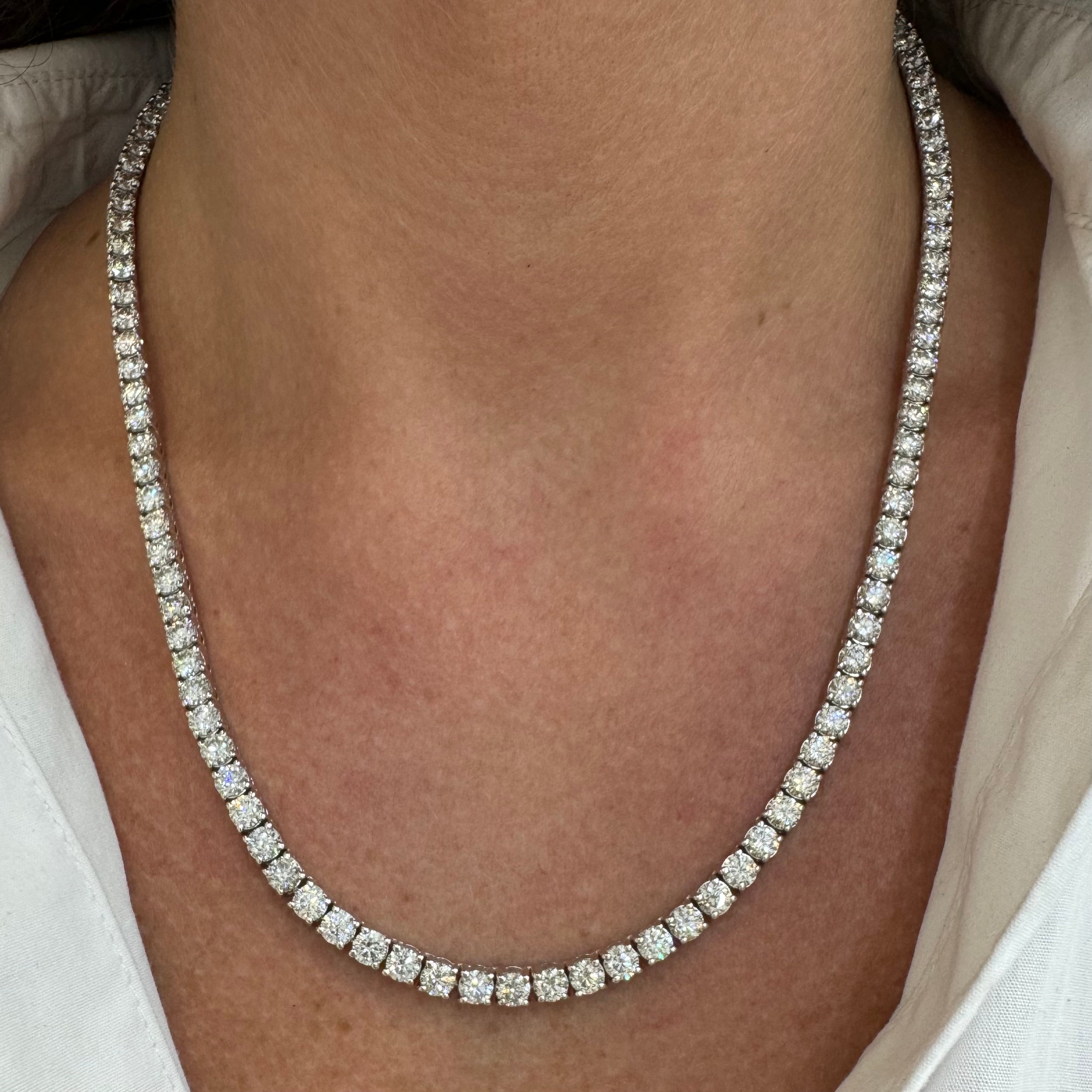 14K White Gold 4-Prong 20.18ct. Lab Grown Diamond Tennis Chain Necklace