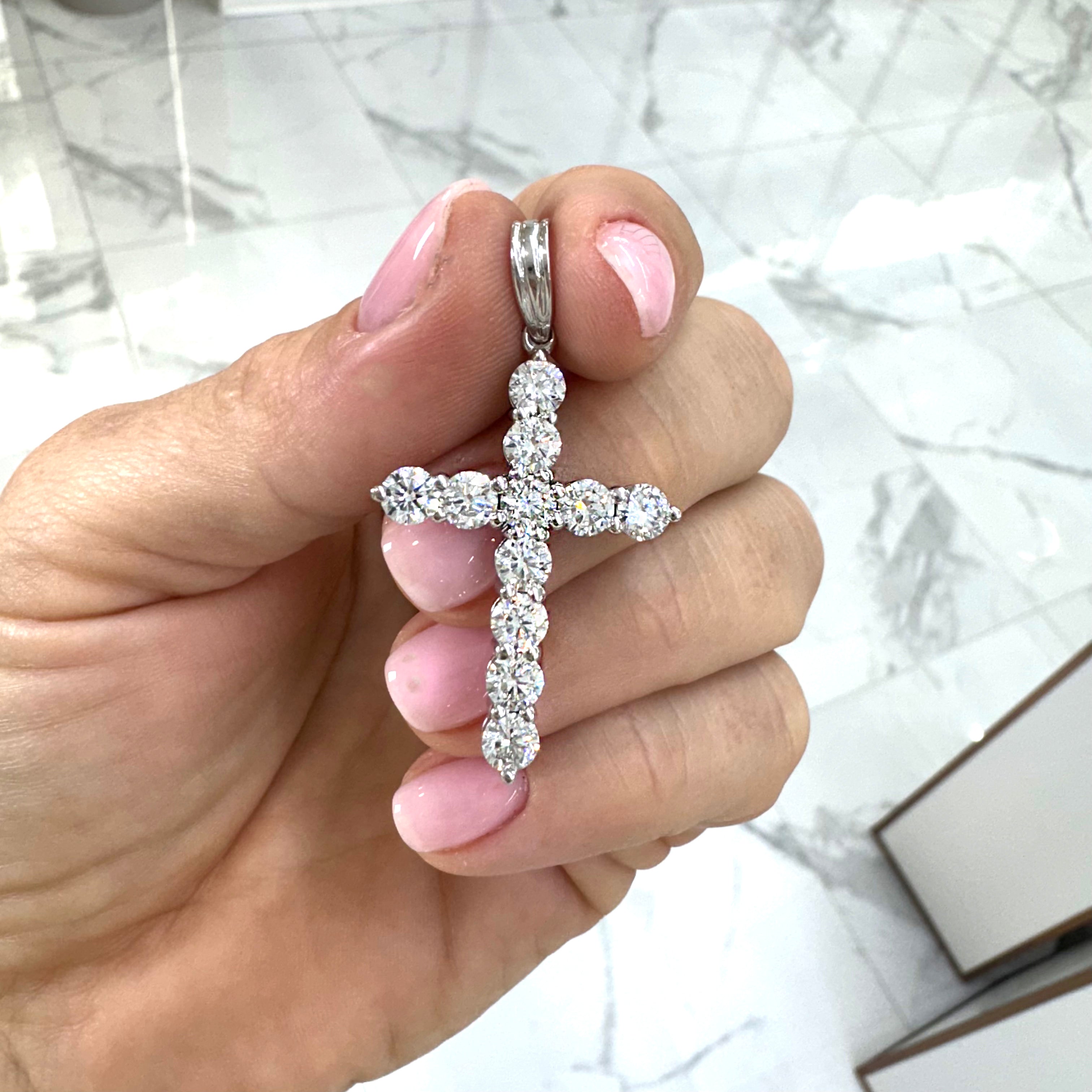 14K White Gold Lab Grown Diamond Cross Pendant