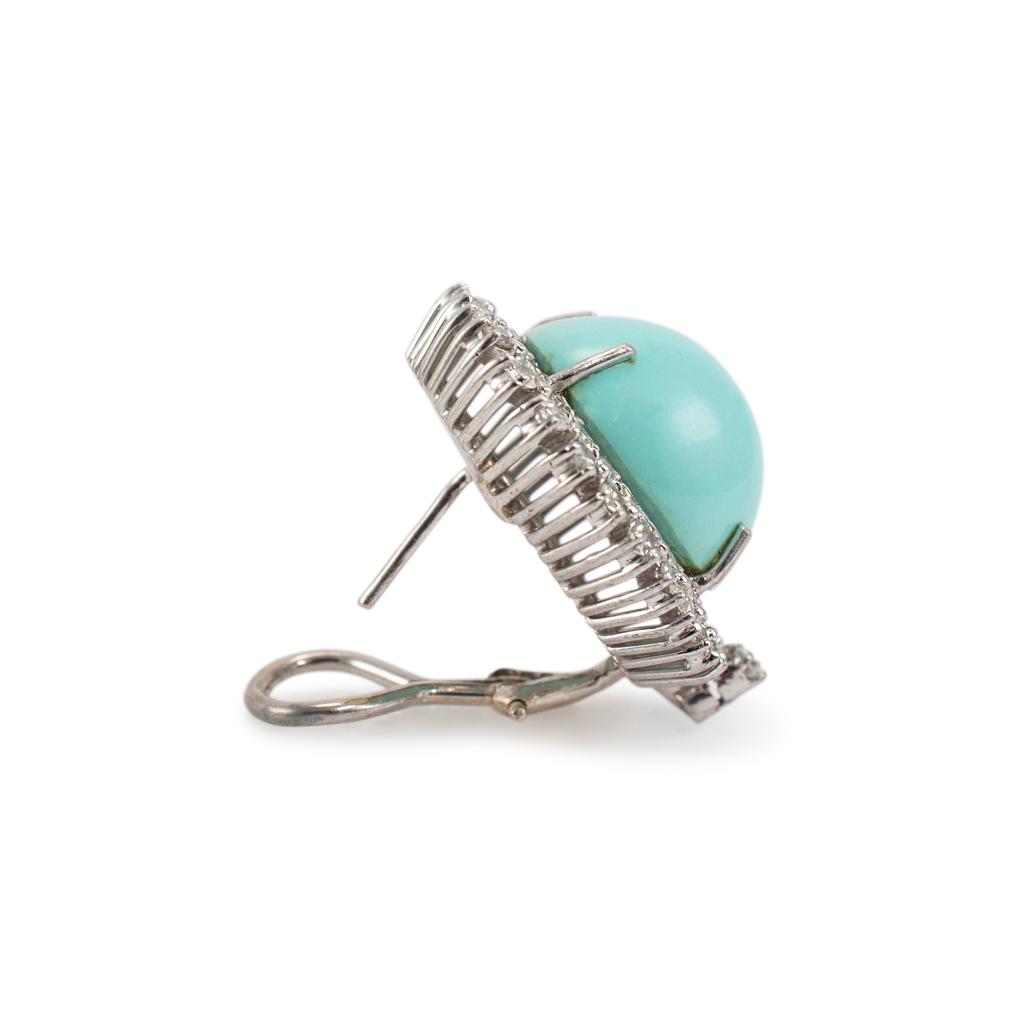 Ladies Vintage Mixed Metals Turquoise Halo Diamond Clip on Stud Earrings