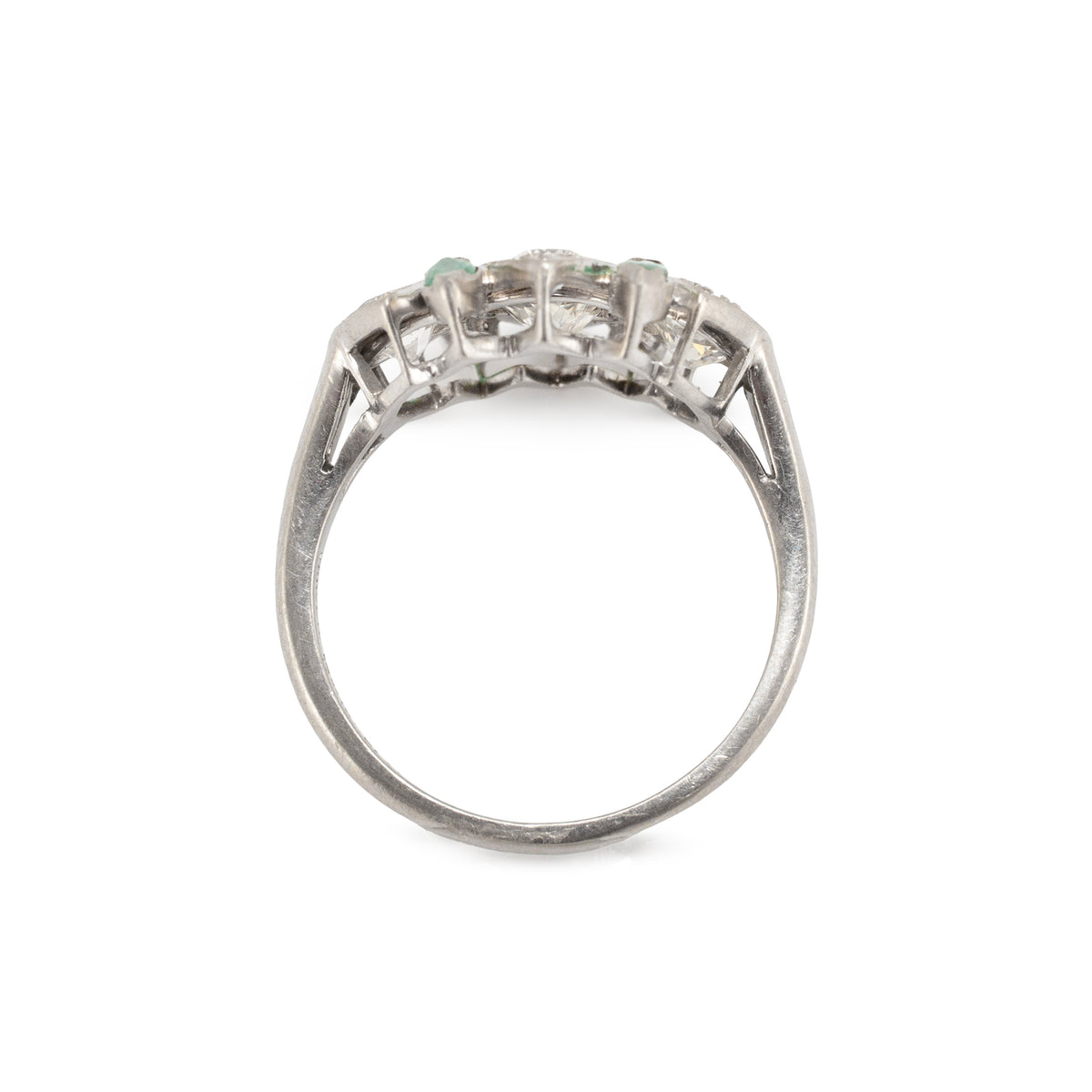 Antique Art Deco Platinum Ctw Old Cut Diamond & Emerald Dinner Cocktail Ring