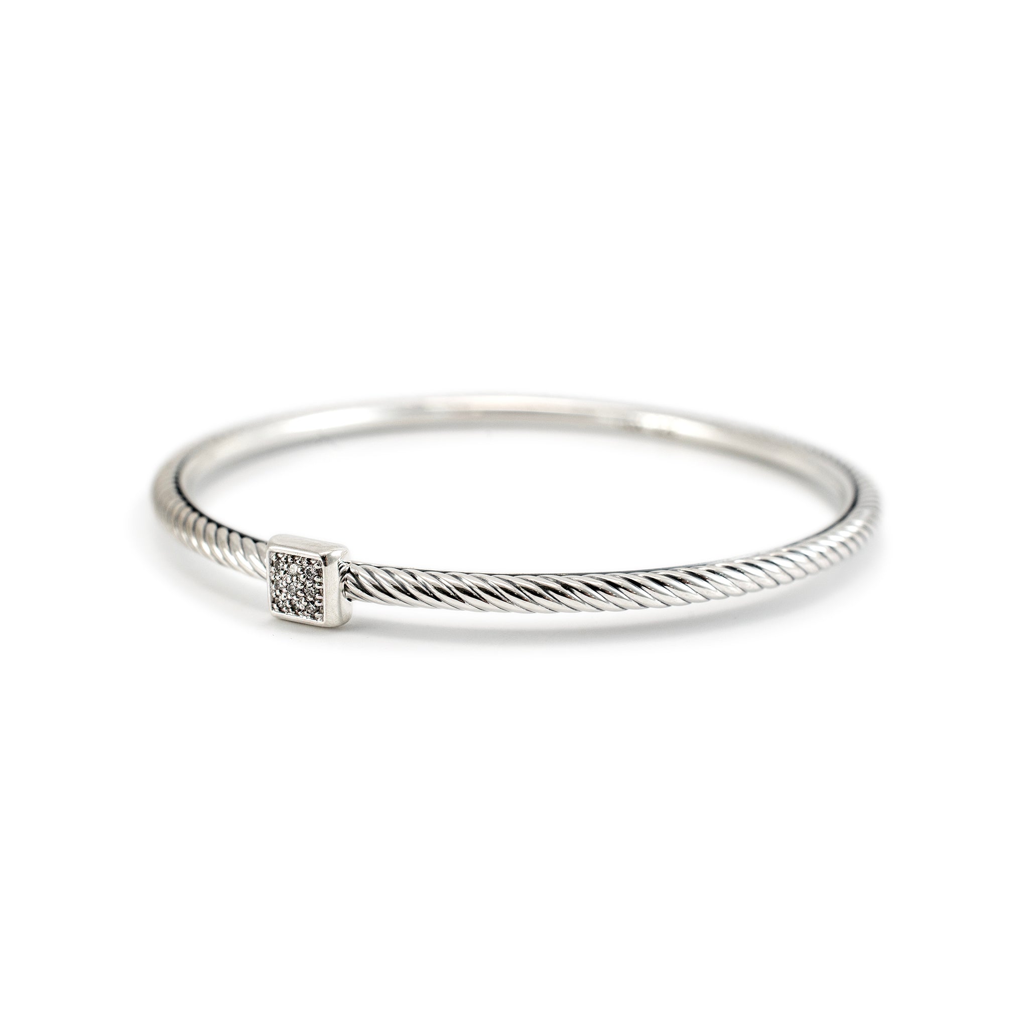 David Yurman 925 Sterling Silver Confetti Pave Diamond Cable Bangle Bracelet