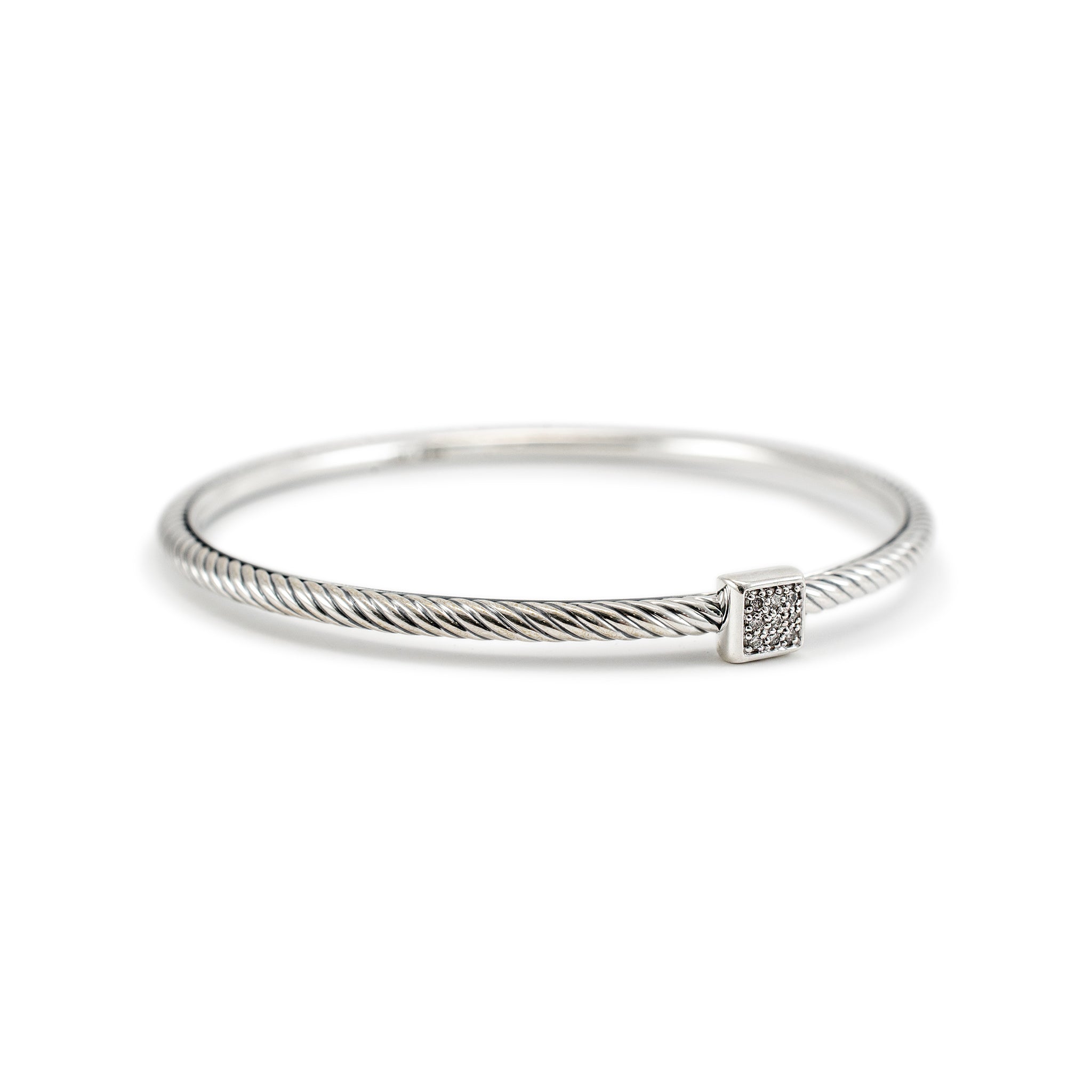 David Yurman 925 Sterling Silver Confetti Pave Diamond Cable Bangle Bracelet