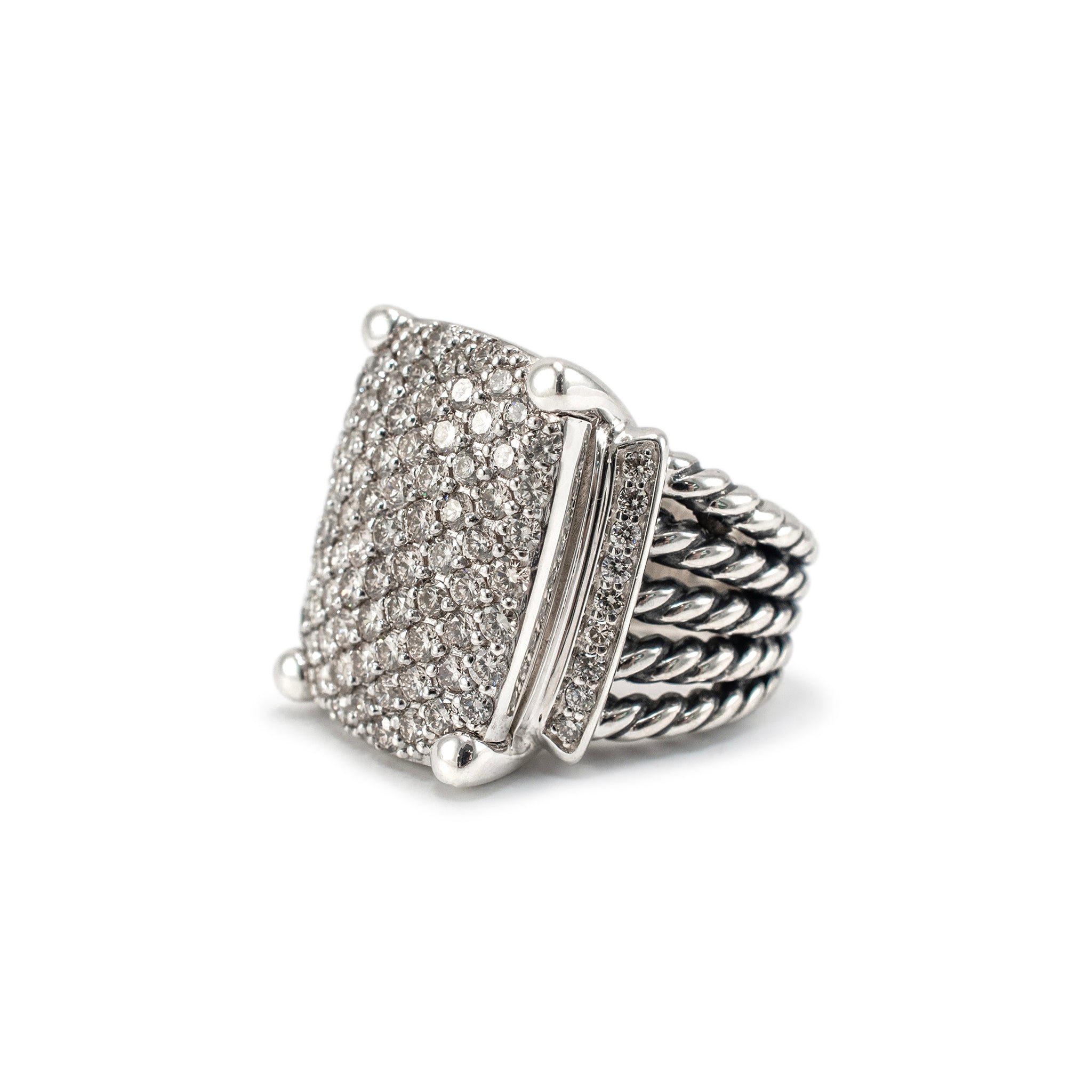 David Yurman 925 Sterling Silver Wheaton Diamond Cocktail Ring