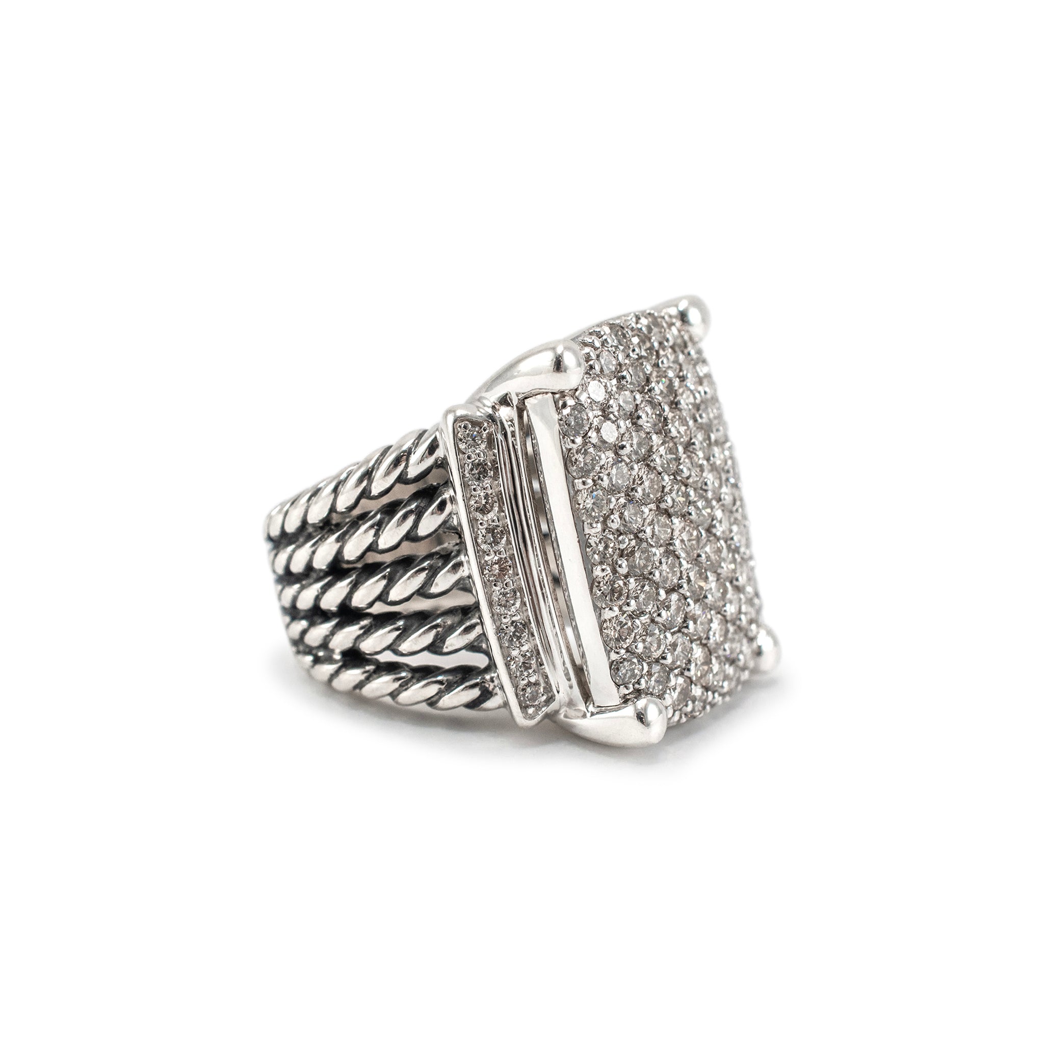 David Yurman 925 Sterling Silver Wheaton Diamond Cocktail Ring