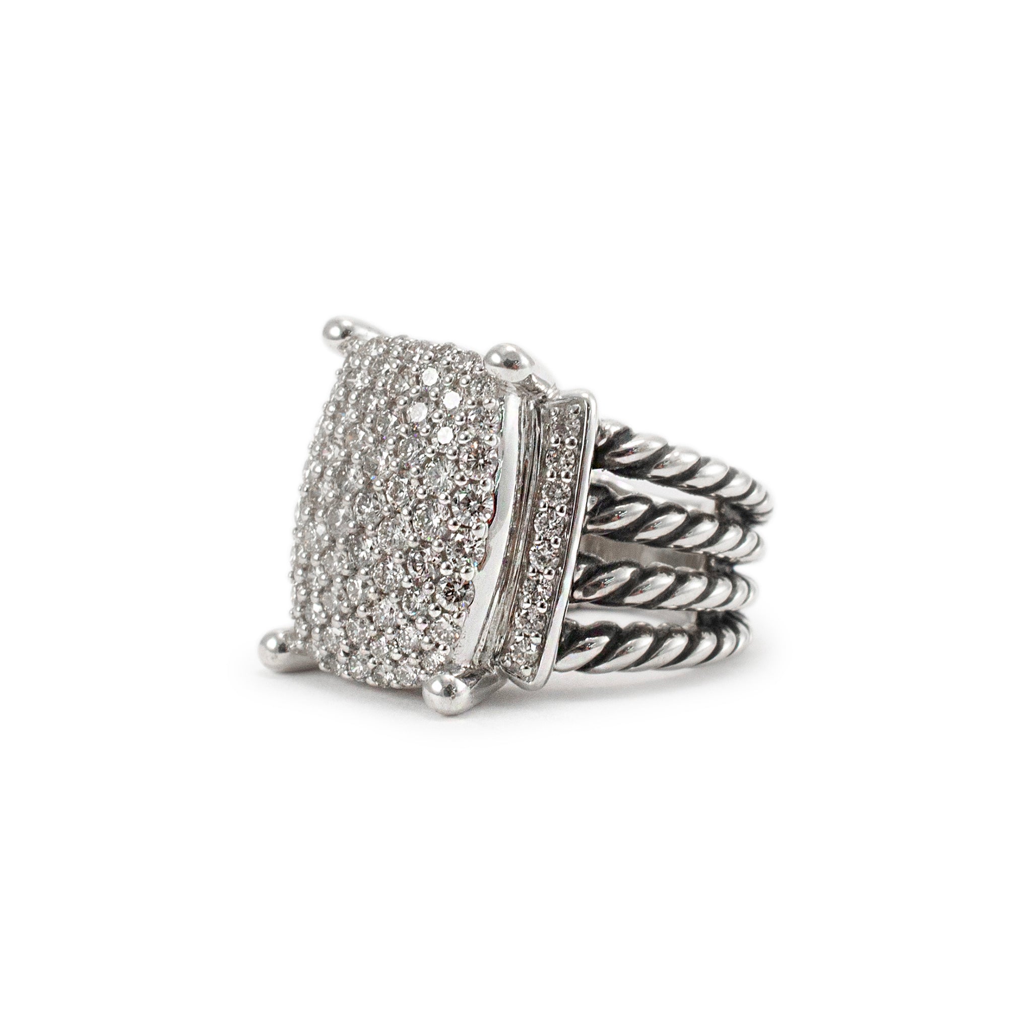 David Yurman 925 Sterling Silver Wheaton Diamond Cocktail Ring