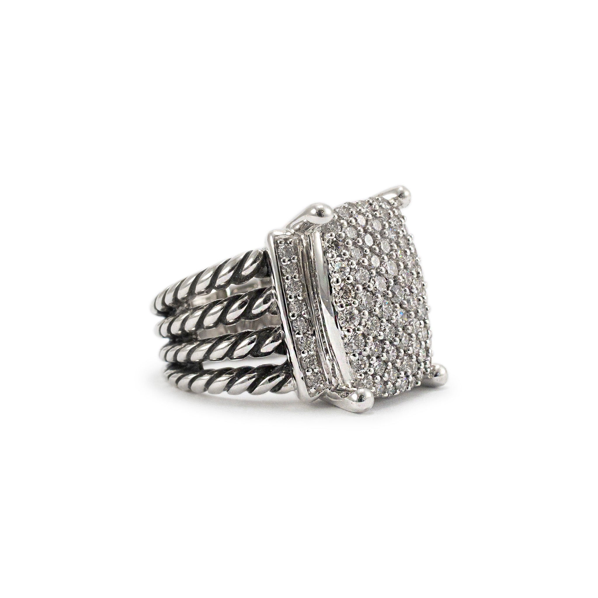 David Yurman 925 Sterling Silver Wheaton Diamond Cocktail Ring