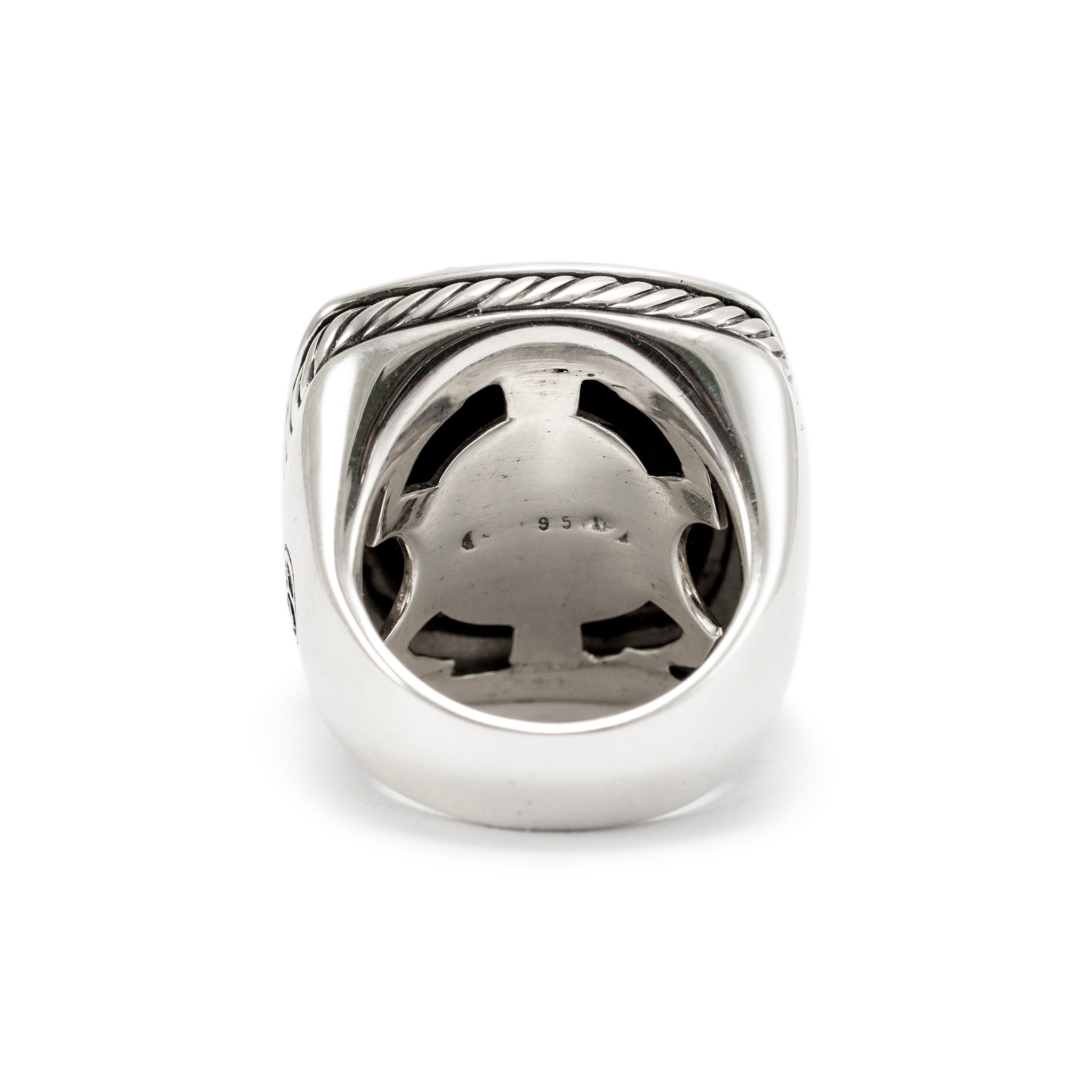 David Yurman 925 Sterling Silver Black Onyx Halo Diamond Albion Cocktail Ring
