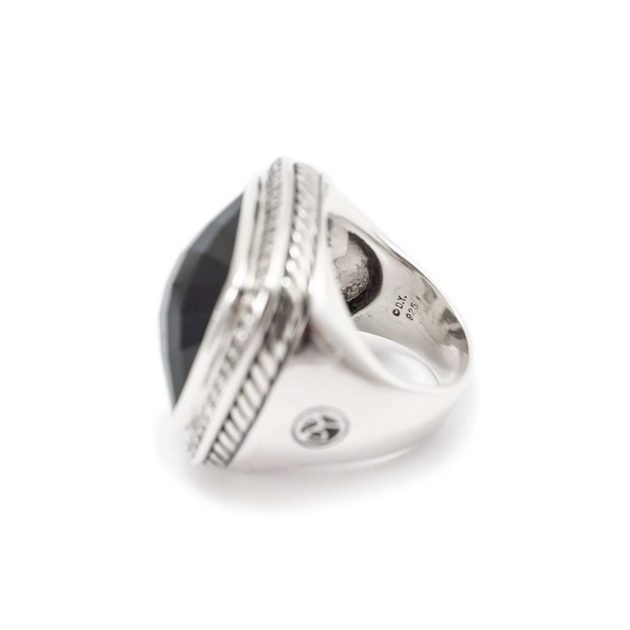 David Yurman 925 Sterling Silver Black Onyx Halo Diamond Albion Cocktail Ring