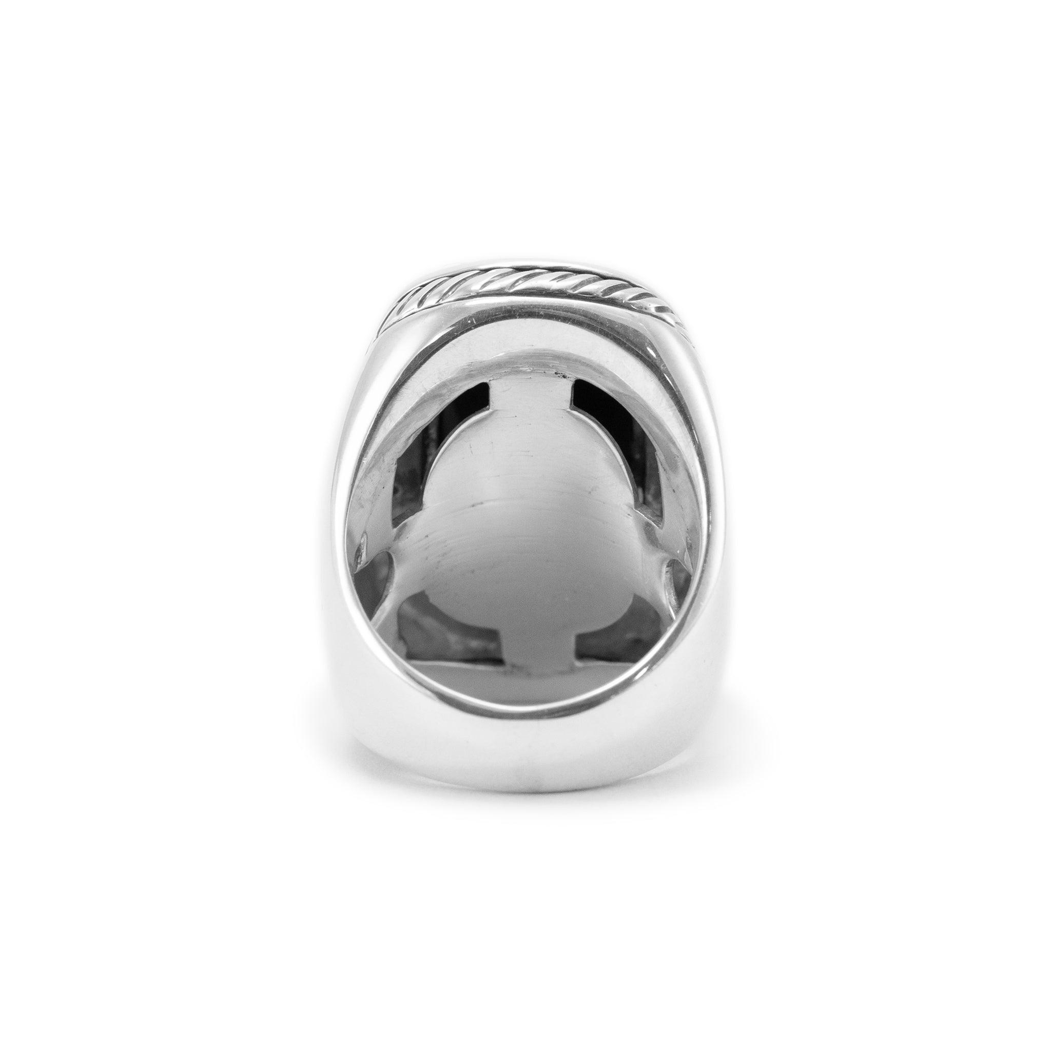 David Yurman 925 Sterling Silver Onyx Halo Diamond Albion Cocktail Ring