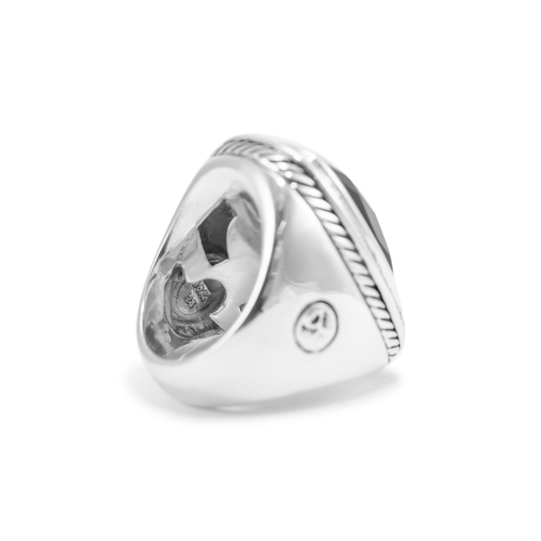 David Yurman 925 Sterling Silver Onyx Halo Diamond Albion Cocktail Ring