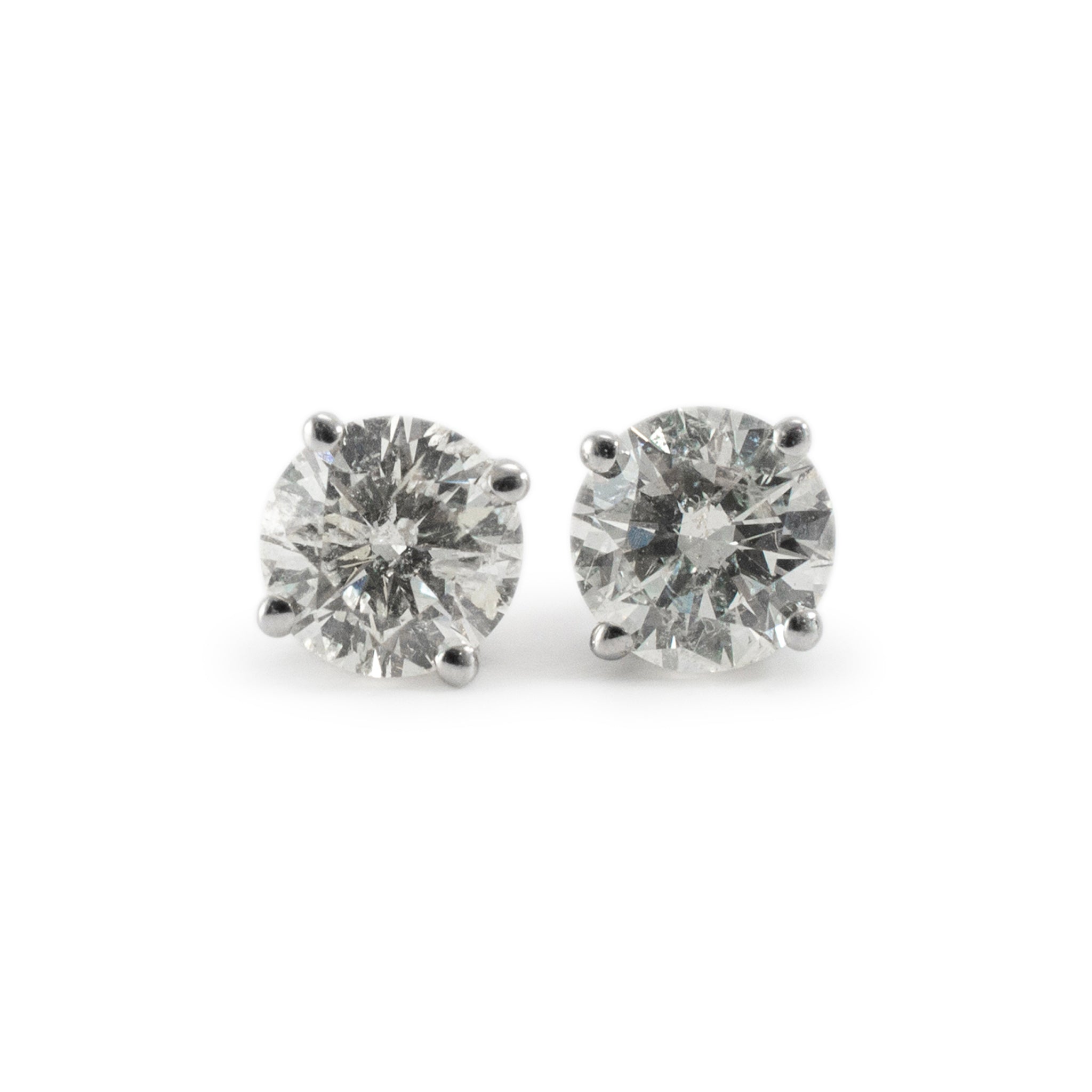 14K White Gold Screw Backs 4-Prong Diamond Stud Earrings